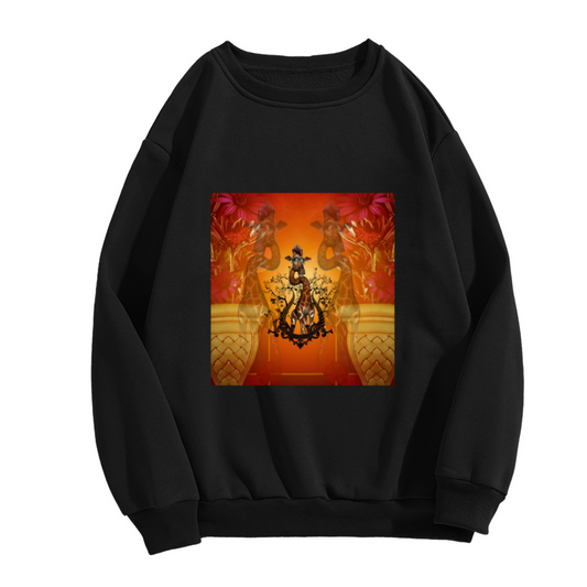Artistic Giraffe and Floral Print Crewneck Sweatshirt, Safari Animal Botanical Graphic Pullover, Nature Lover Casual Wear for Men Women