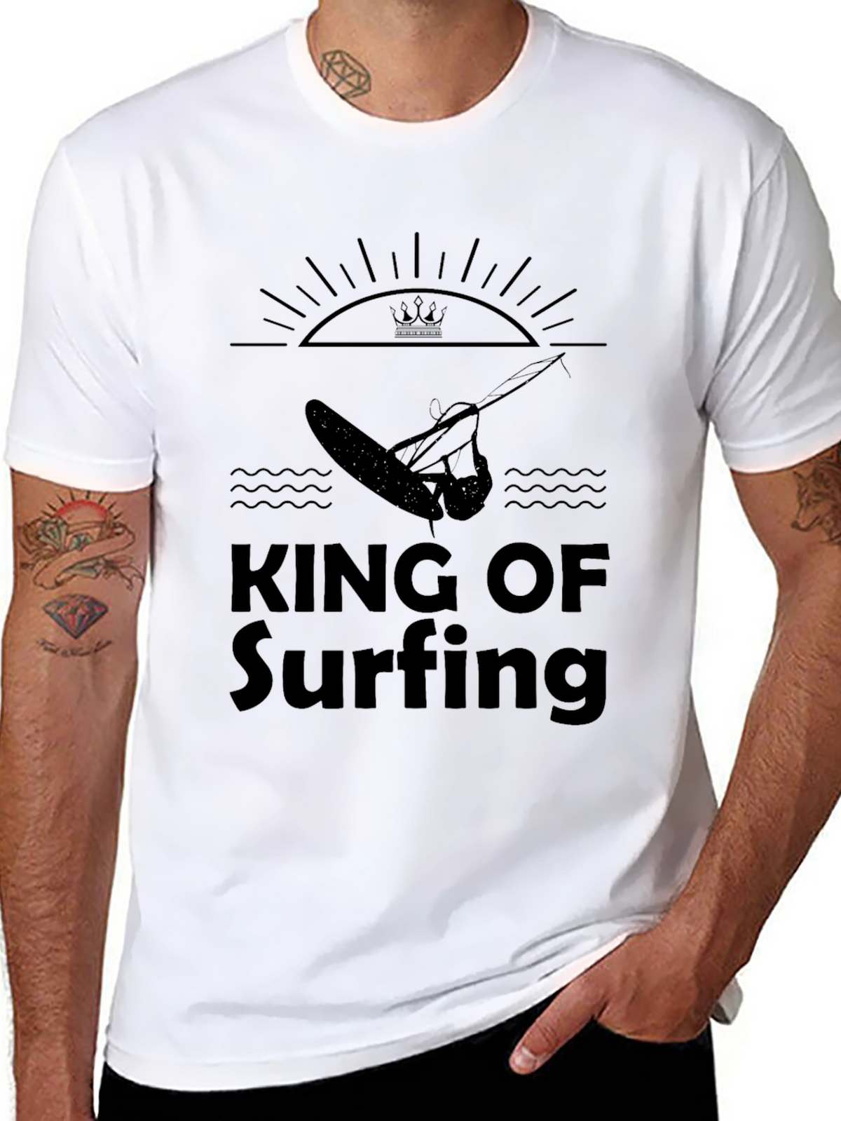 King of Surfing Black Graphic T-Shirt