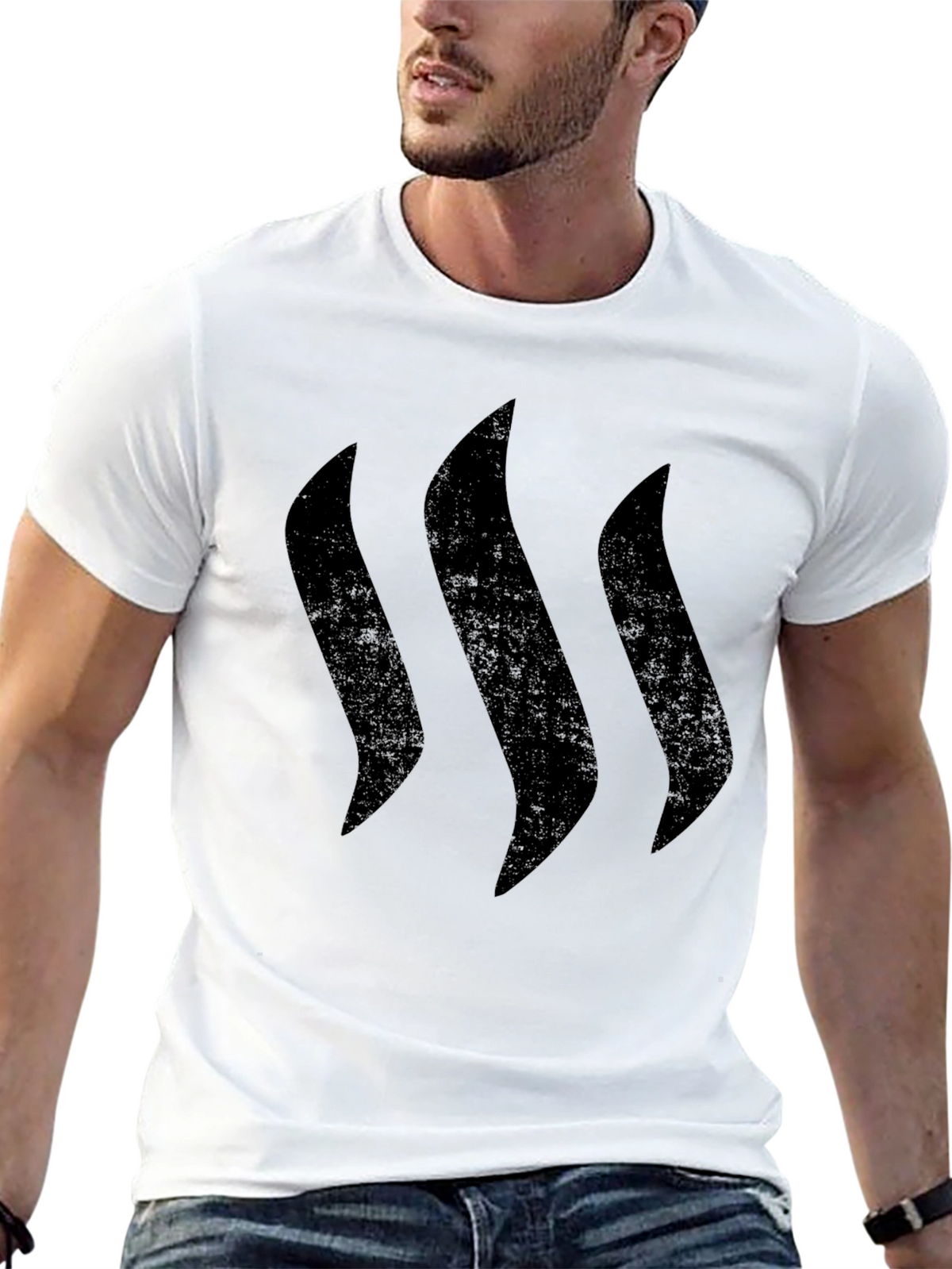 Mens Black Graphic Tee - Modern Stripe Design