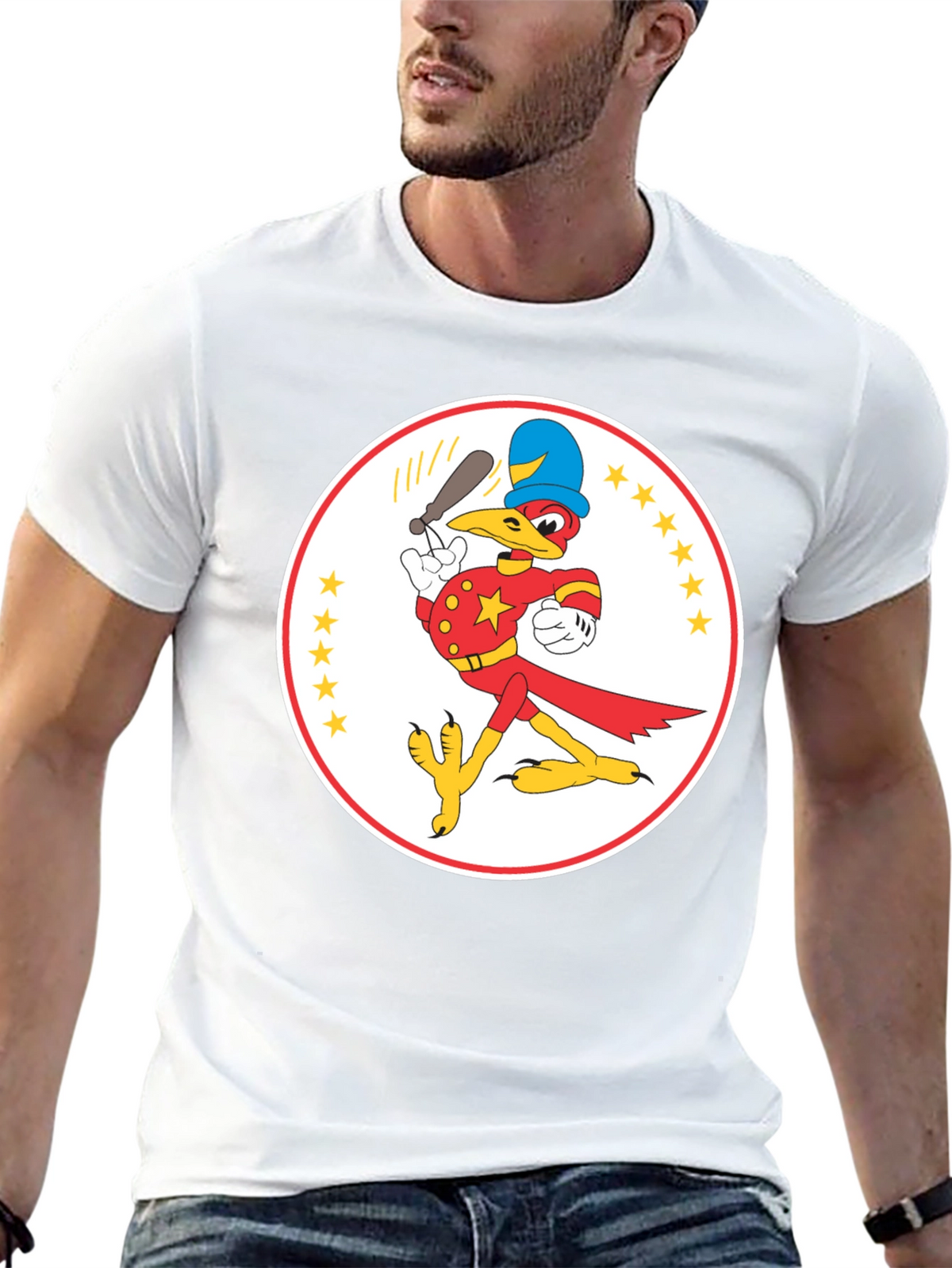 Cartoon Bird Baseball Player Black T-Shirt