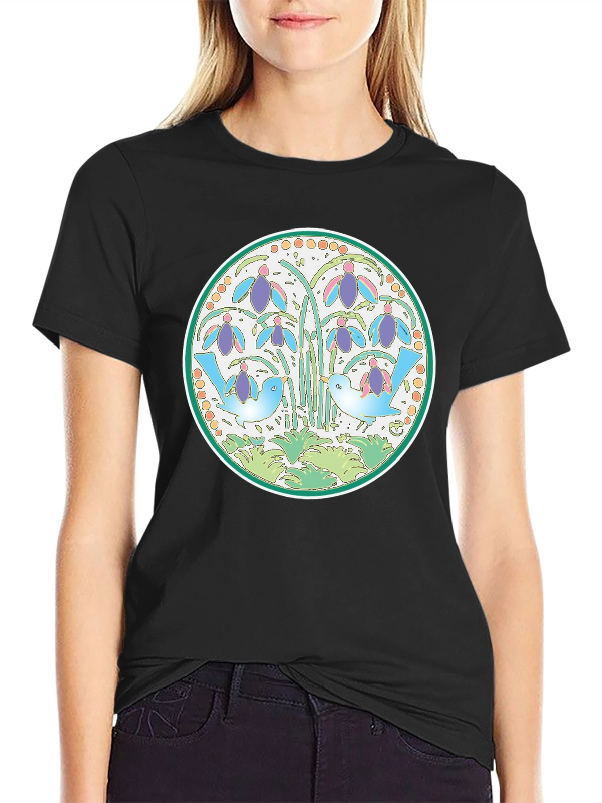 Nature Birds Graphic Tee - Black