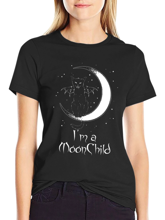 Moon Child Graphic T-Shirt - Black Cotton Tee