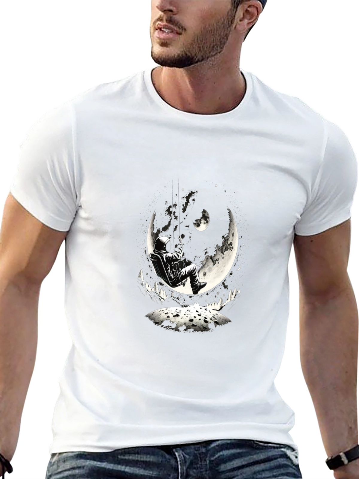 Astronaut Moon Swing Graphic Tee - Black
