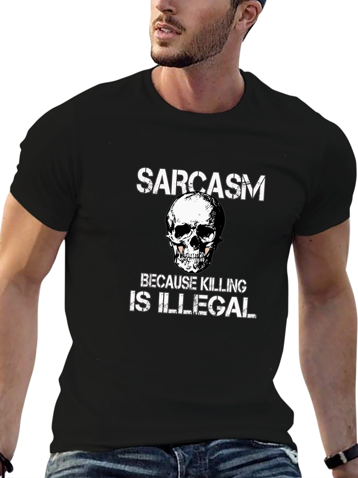 Sarcasm Skull Graphic Tee - Black