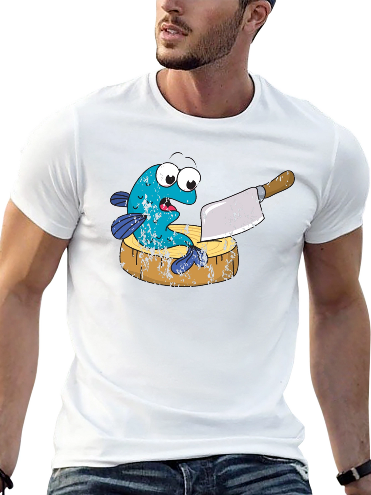 Funny Fish on Cutting Board Graphic T-Shirt