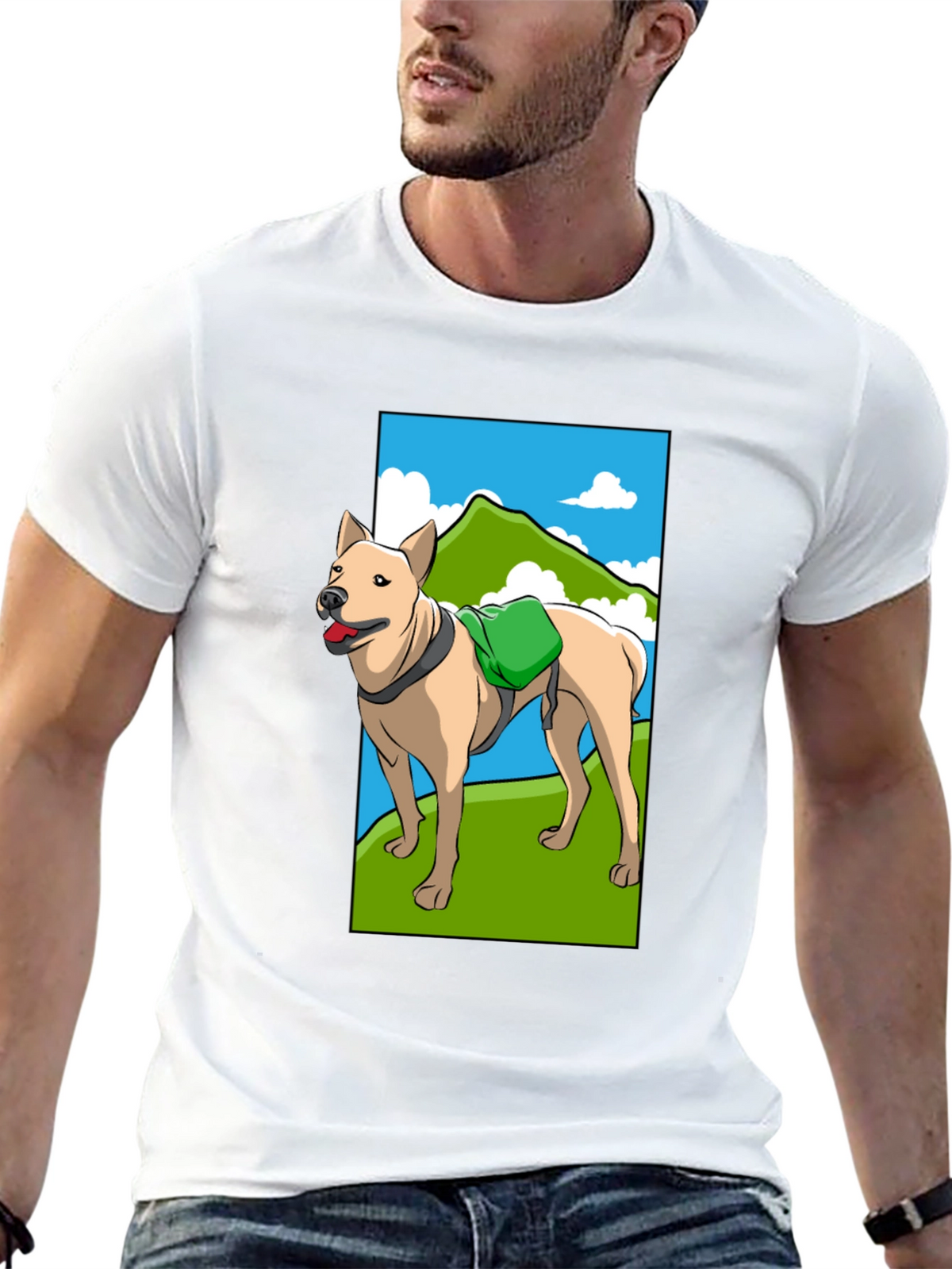 Dog Hiking Adventure Graphic Tee - Black Cotton Shirt