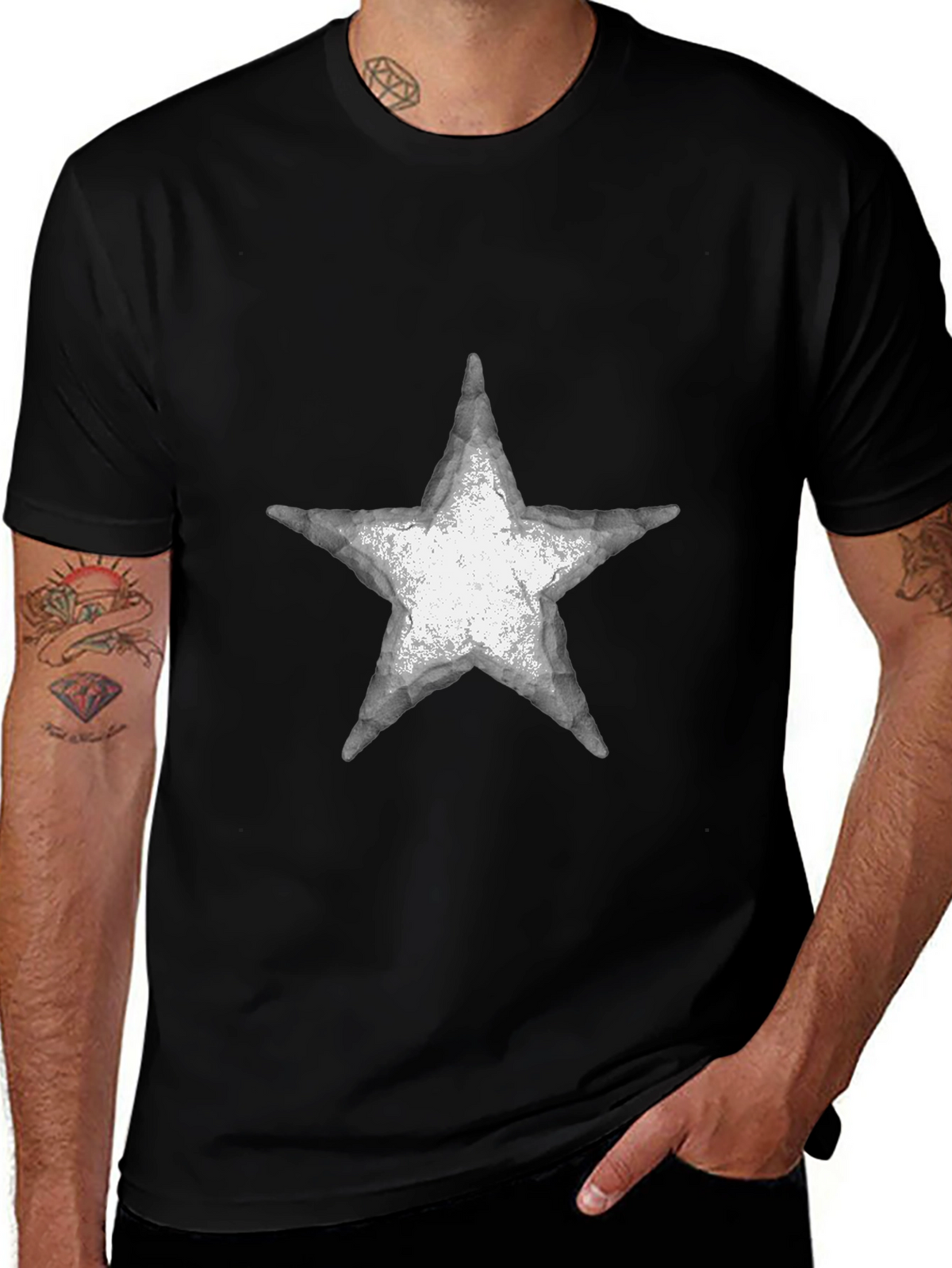 Distressed Star Graphic Tee - Casual Black T-Shirt