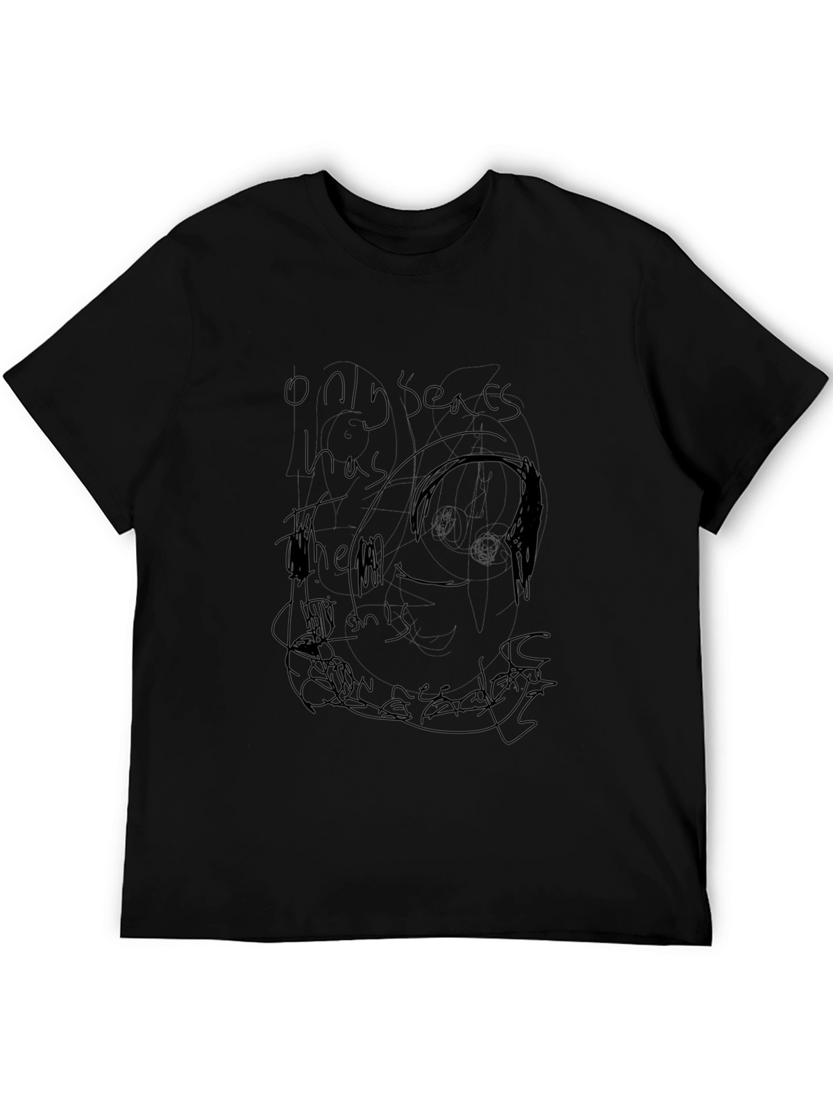 Mens Black Graphic Tee - Expressive Doodle Design