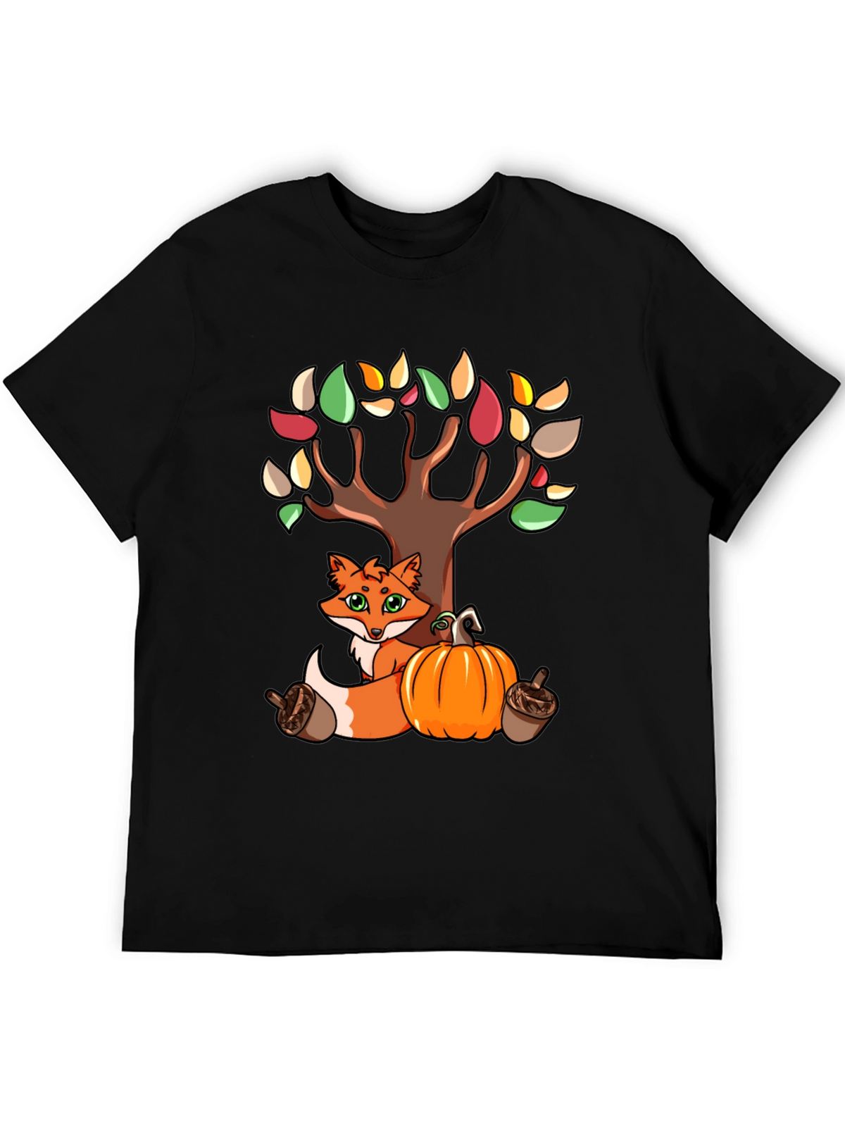 Autumn Fox & Tree Black T-Shirt
