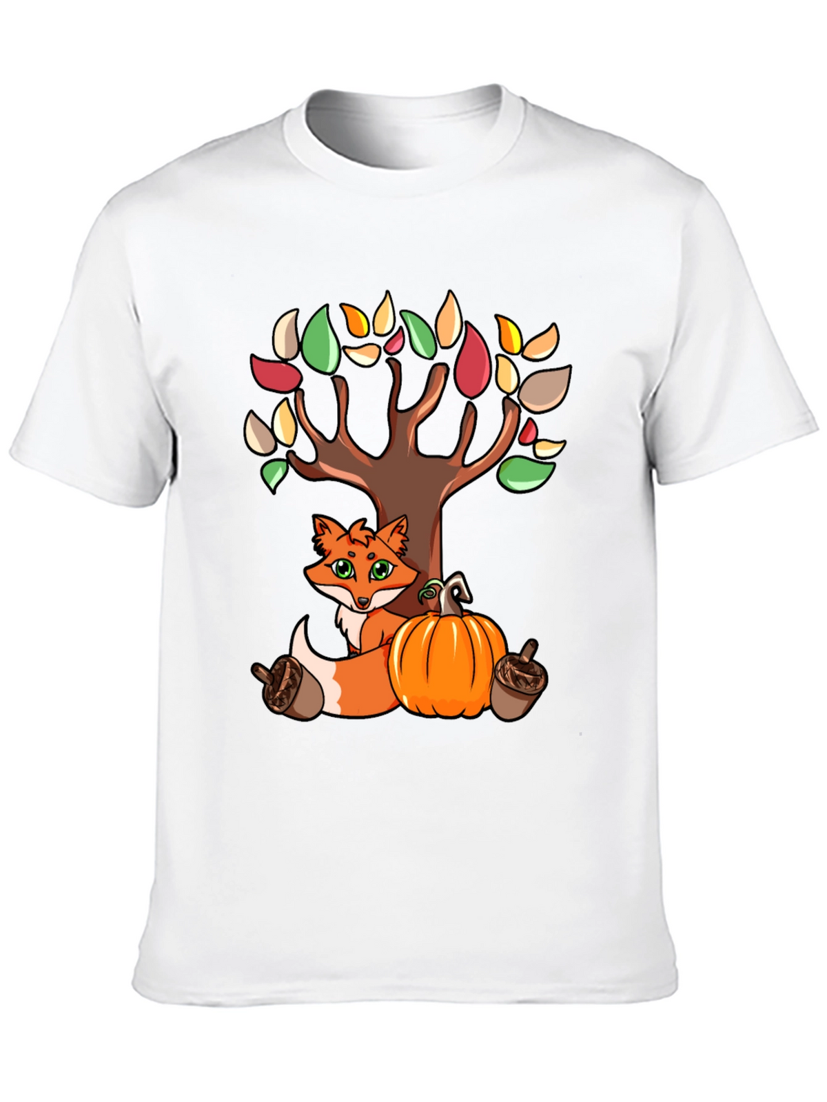 Autumn Fox & Tree Black T-Shirt