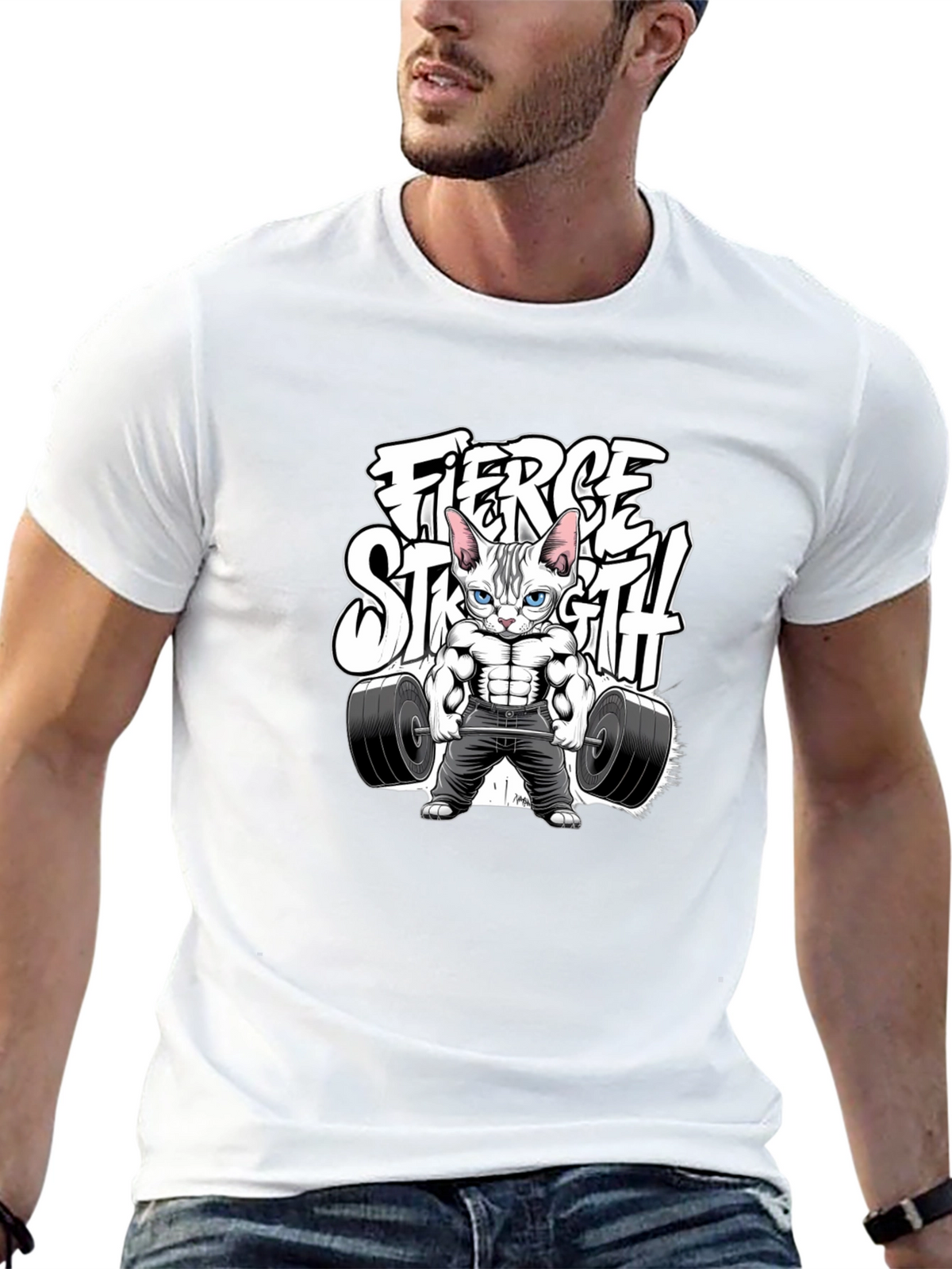 Fierce Strength Cat T-Shirt - Gym Humor Tee