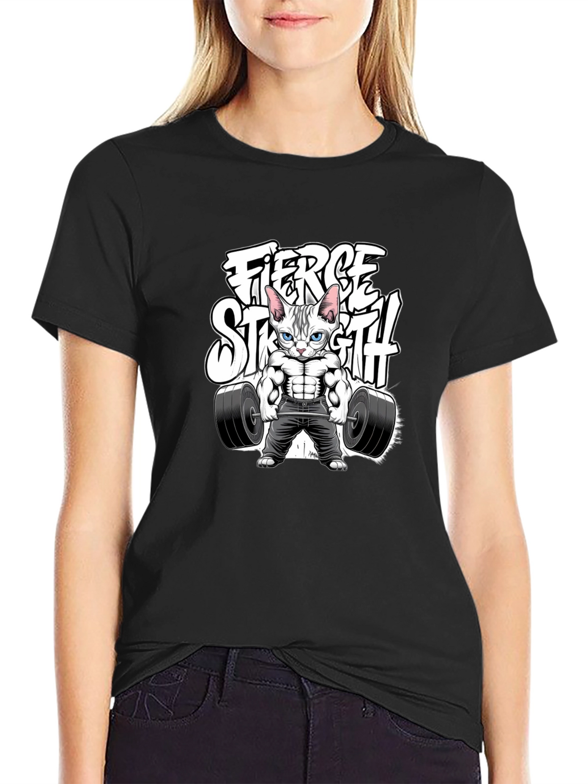 Fierce Strength Cat T-Shirt - Gym Humor Tee