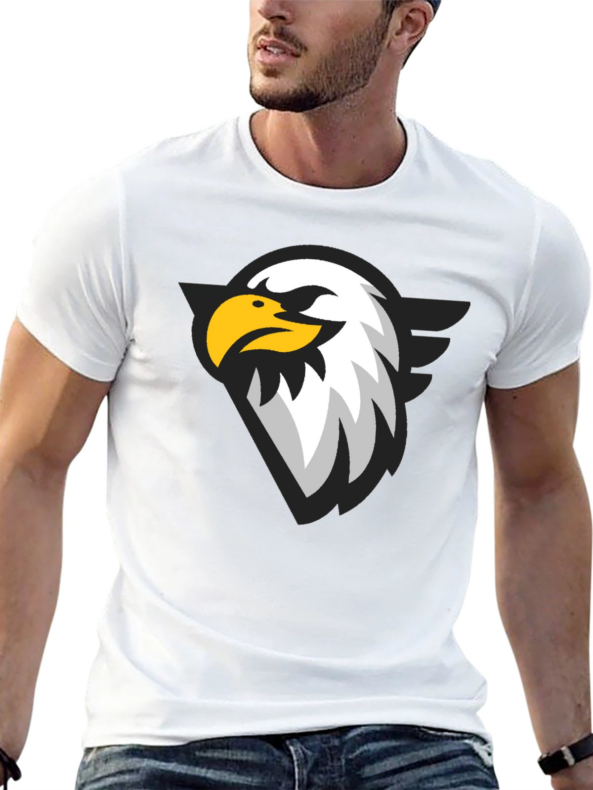 Black T-Shirt with Eagle Graphic Print