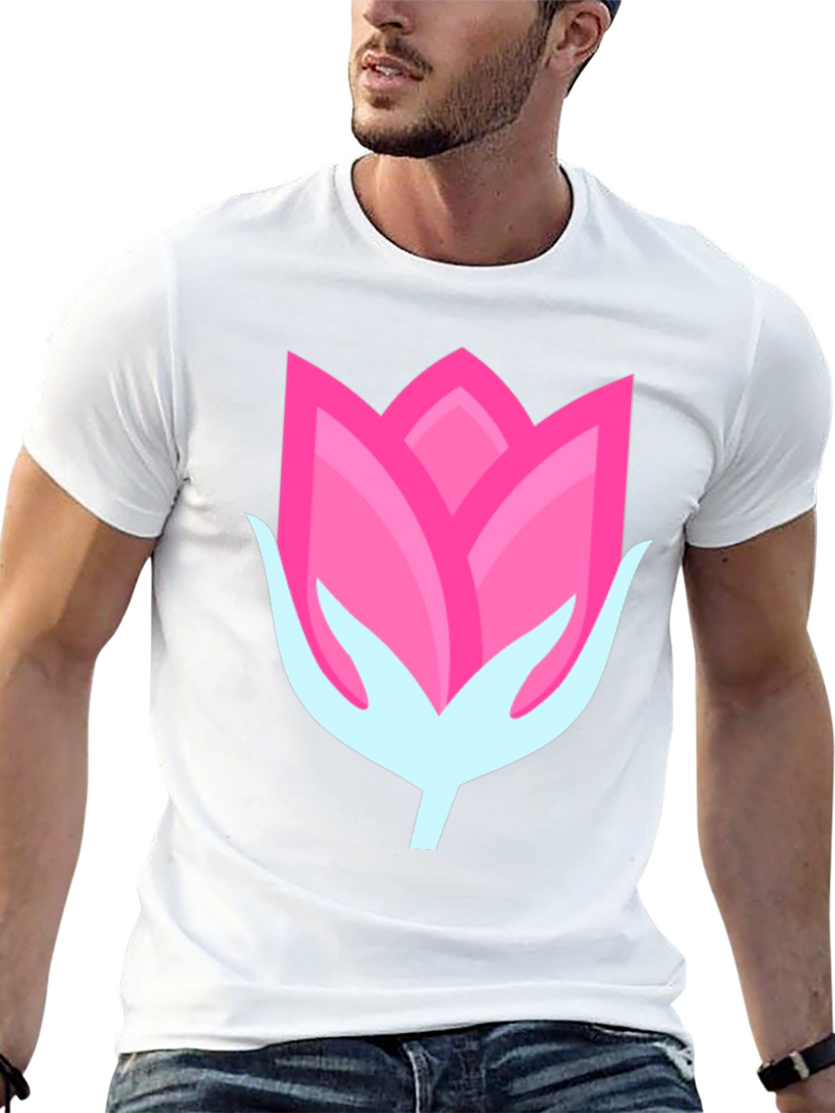 Pink Flower Graphic Black T-Shirt
