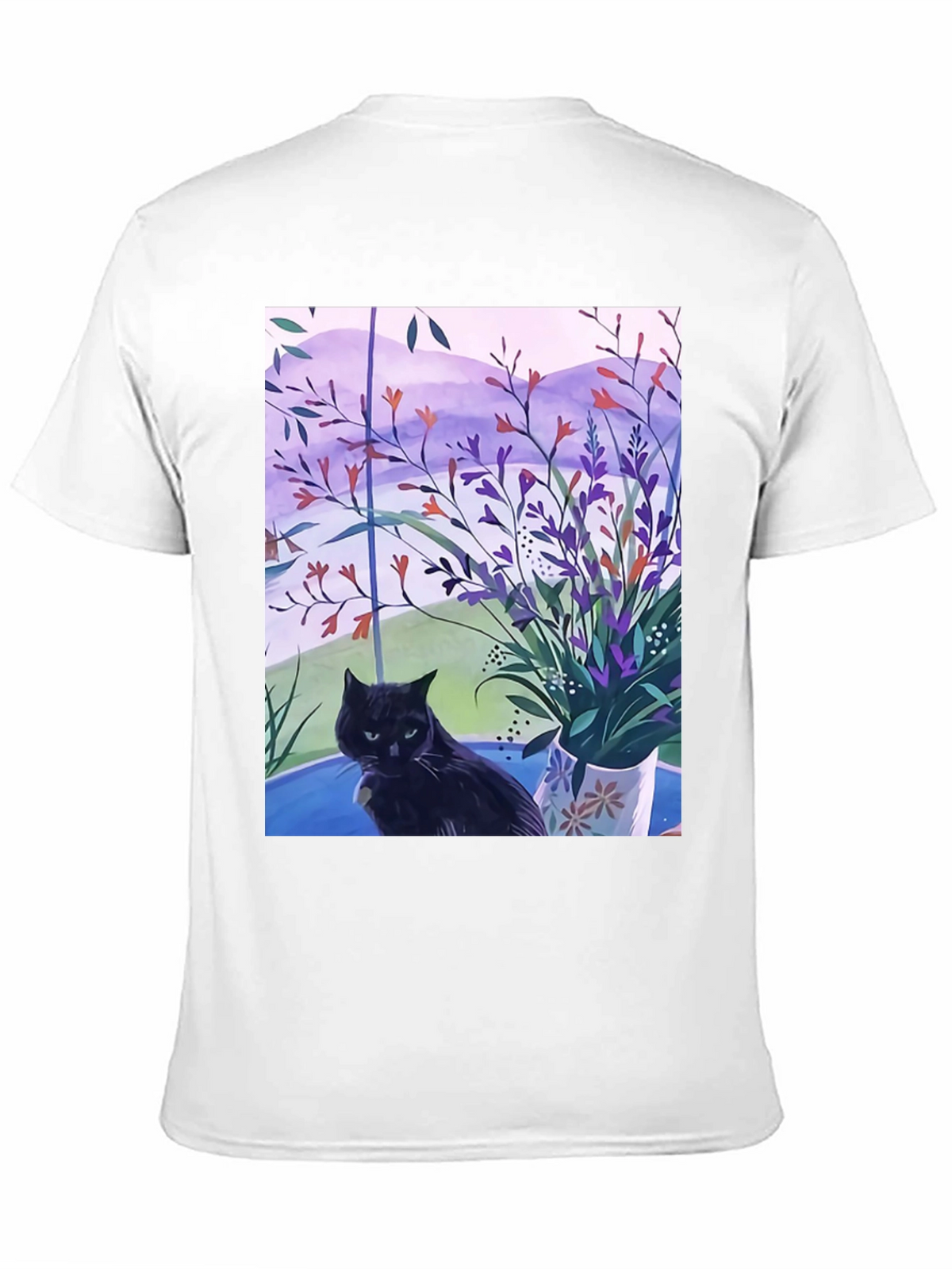 Black Cat Floral Window T-Shirt