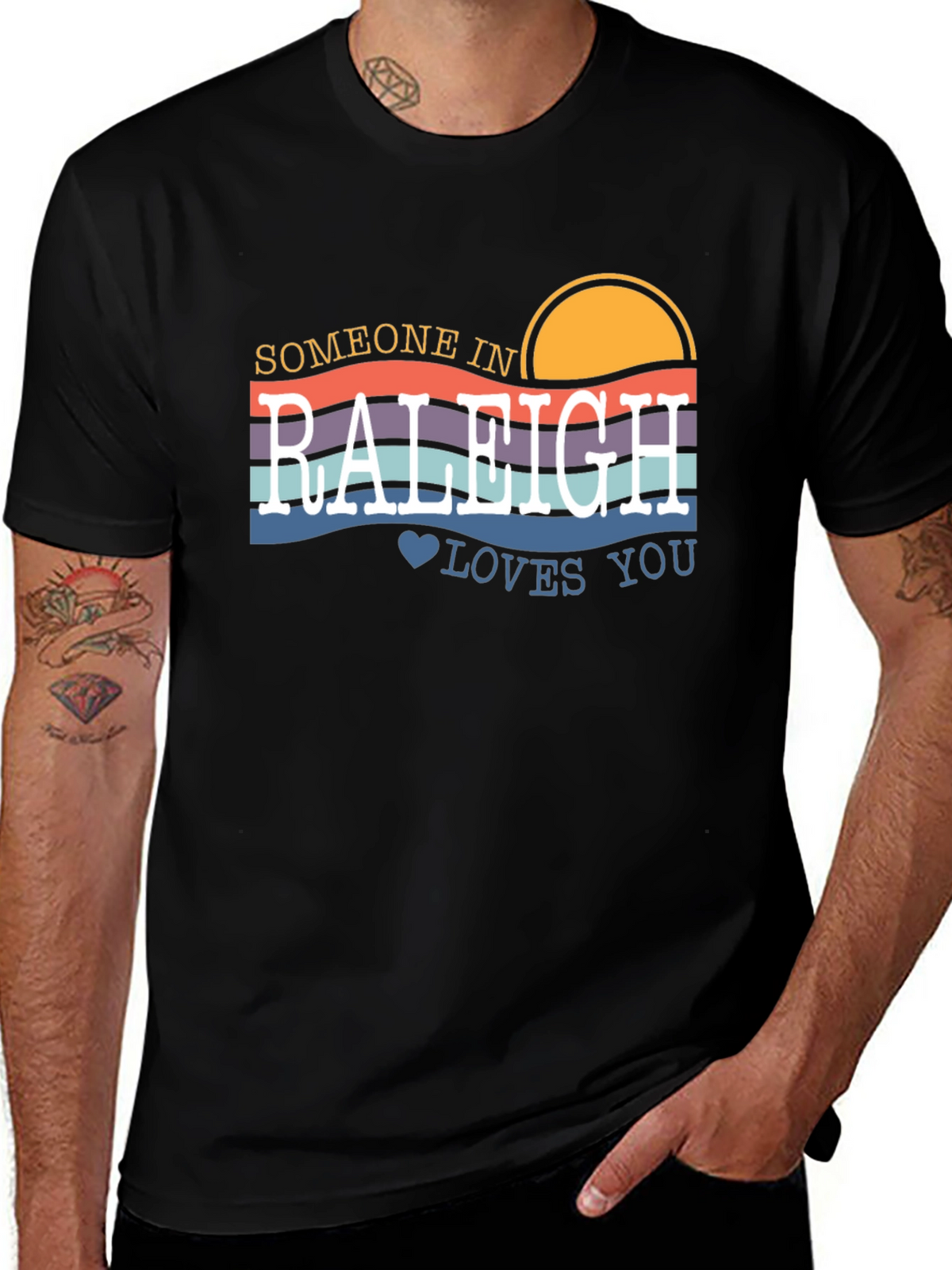 Raleigh Love T-Shirt - Retro Sunset Design