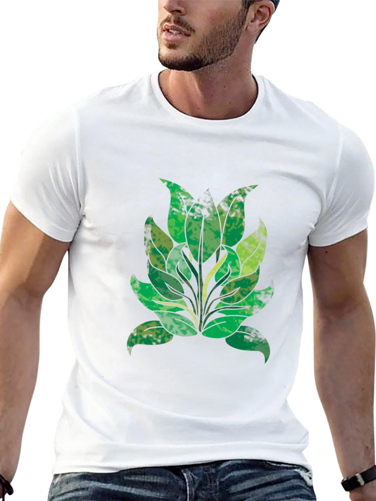 Green Leaf Graphic Black T-Shirt