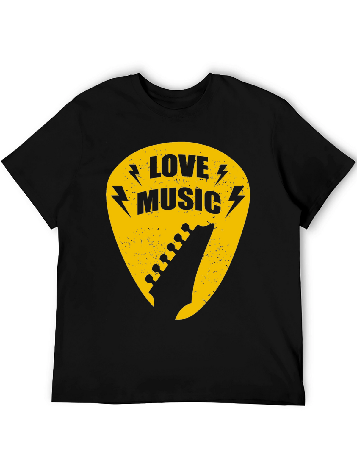 Love Music Black Graphic T-Shirt - Guitar Pick Design