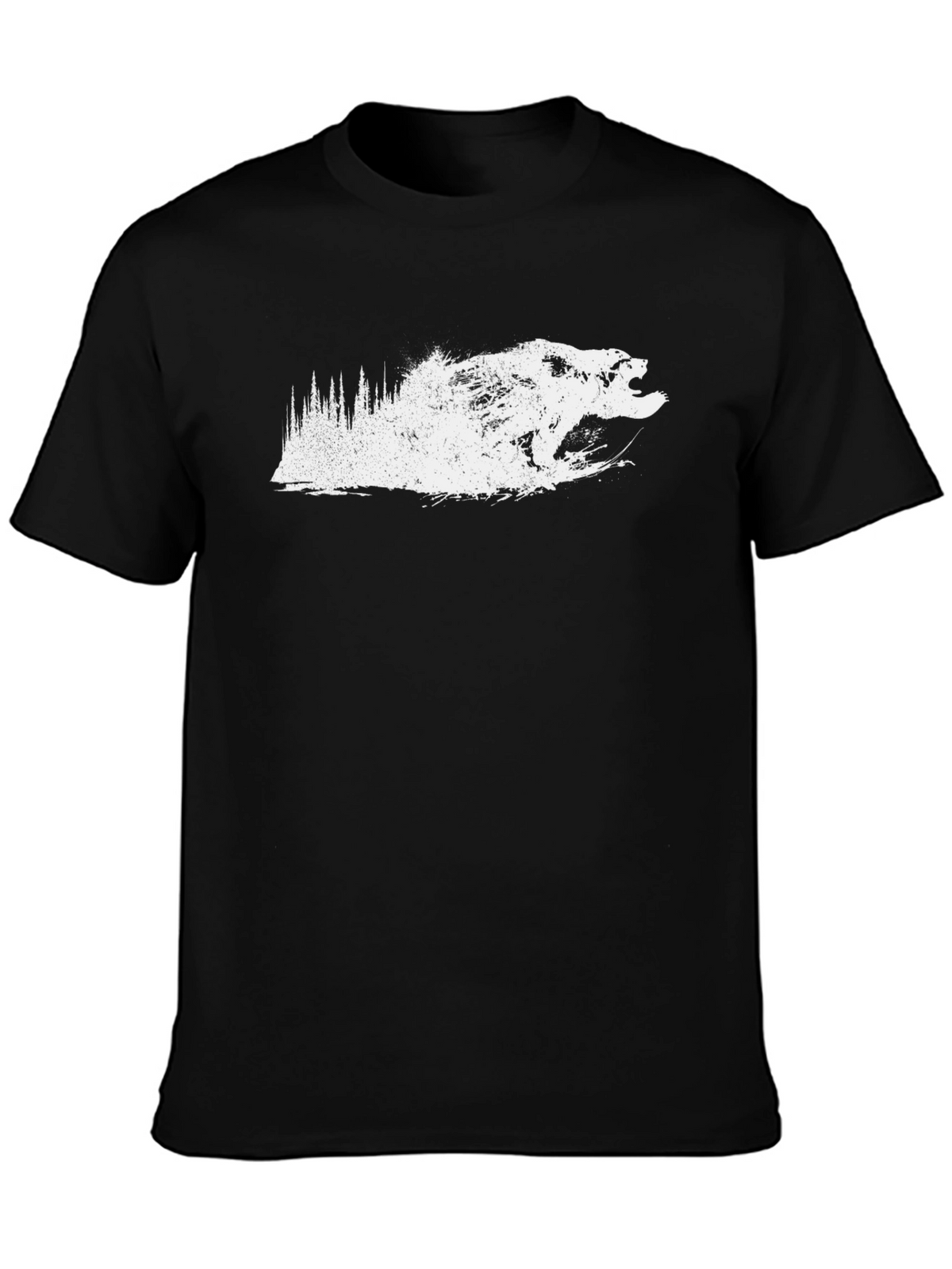 Mens Black T-Shirt - Grizzly Bear Forest Design