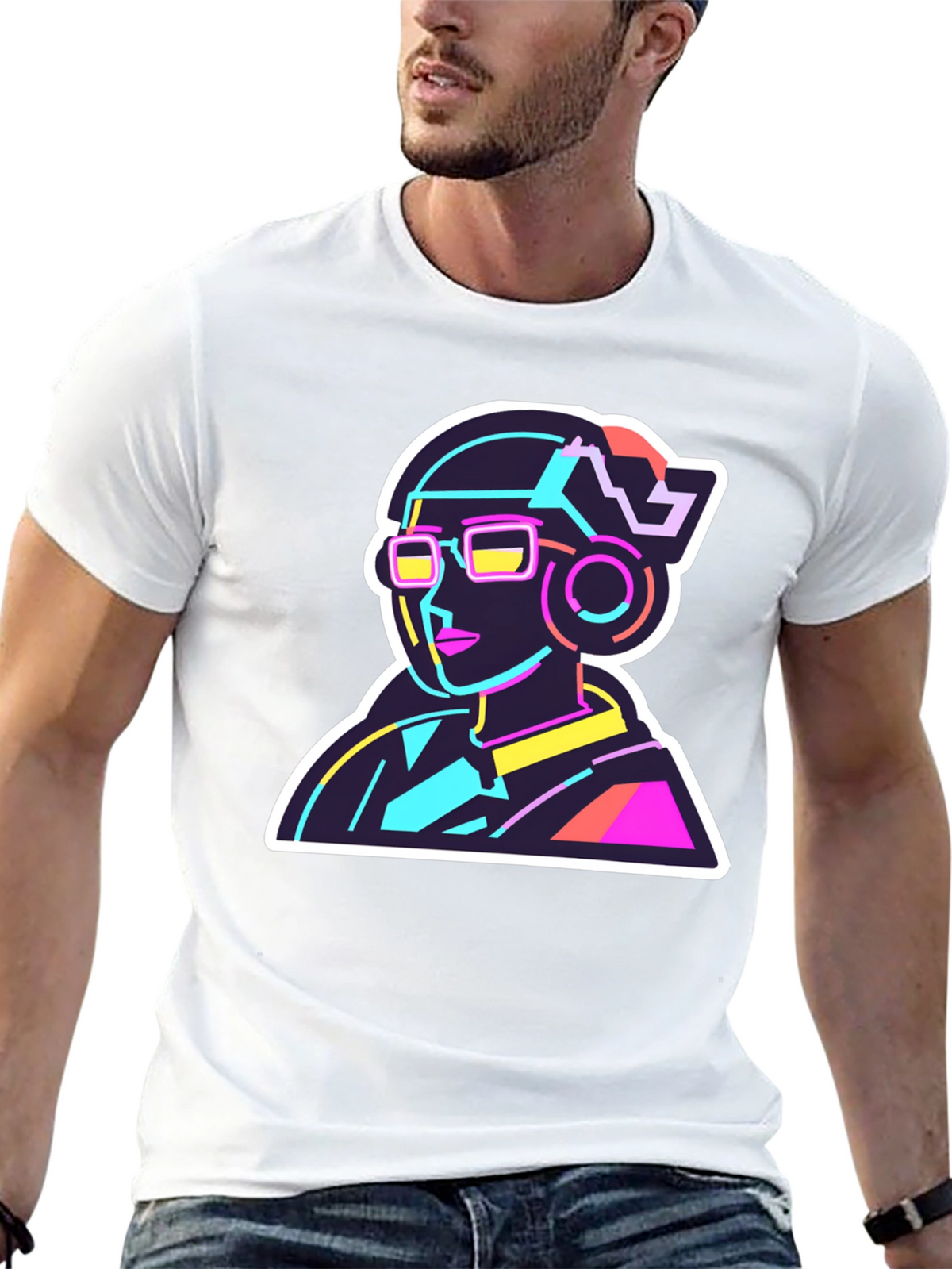 Neon Cyberpunk T-Shirt - Retro Futuristic Design
