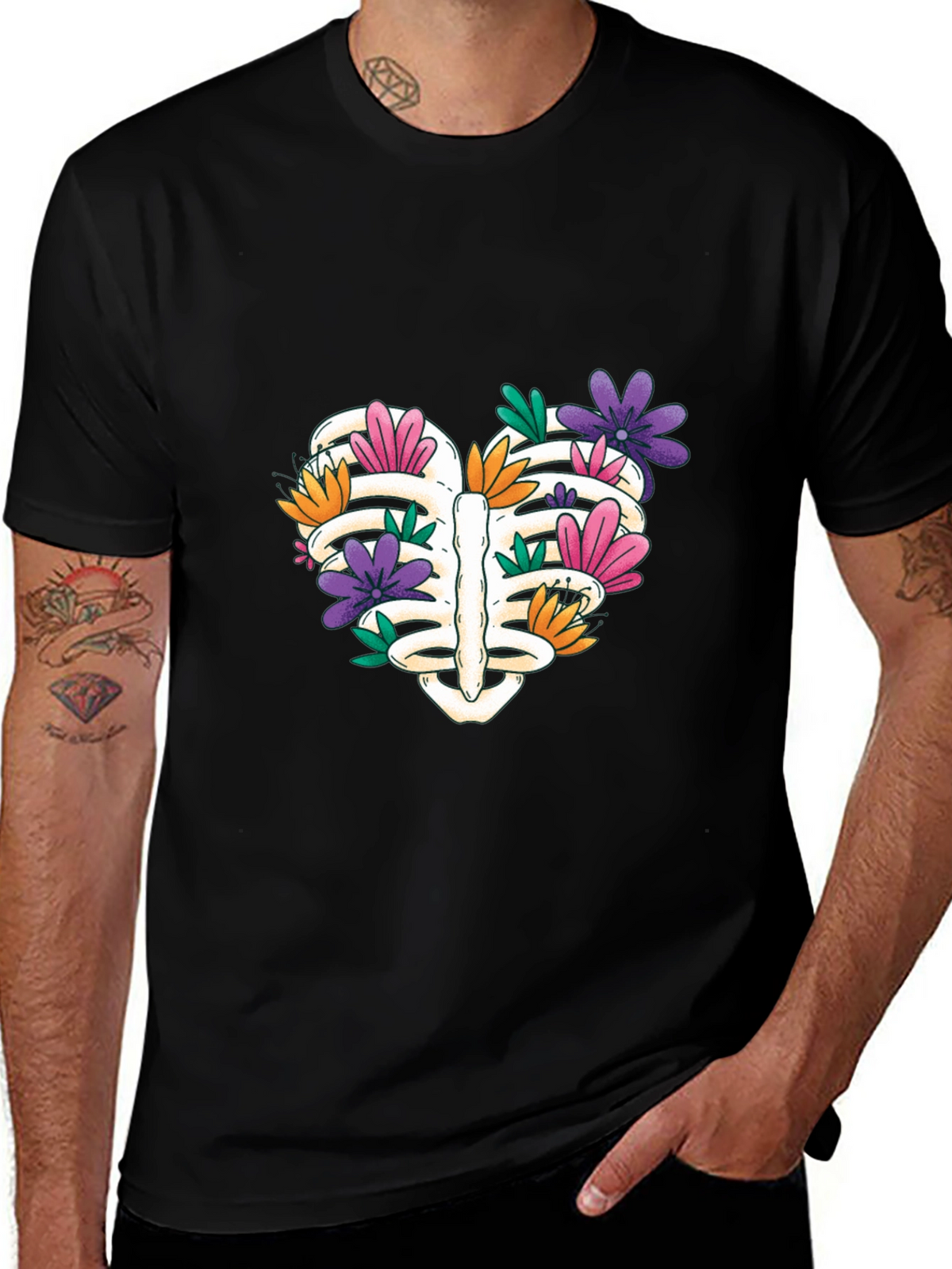 Floral Rib Cage Heart T-Shirt - Unisex