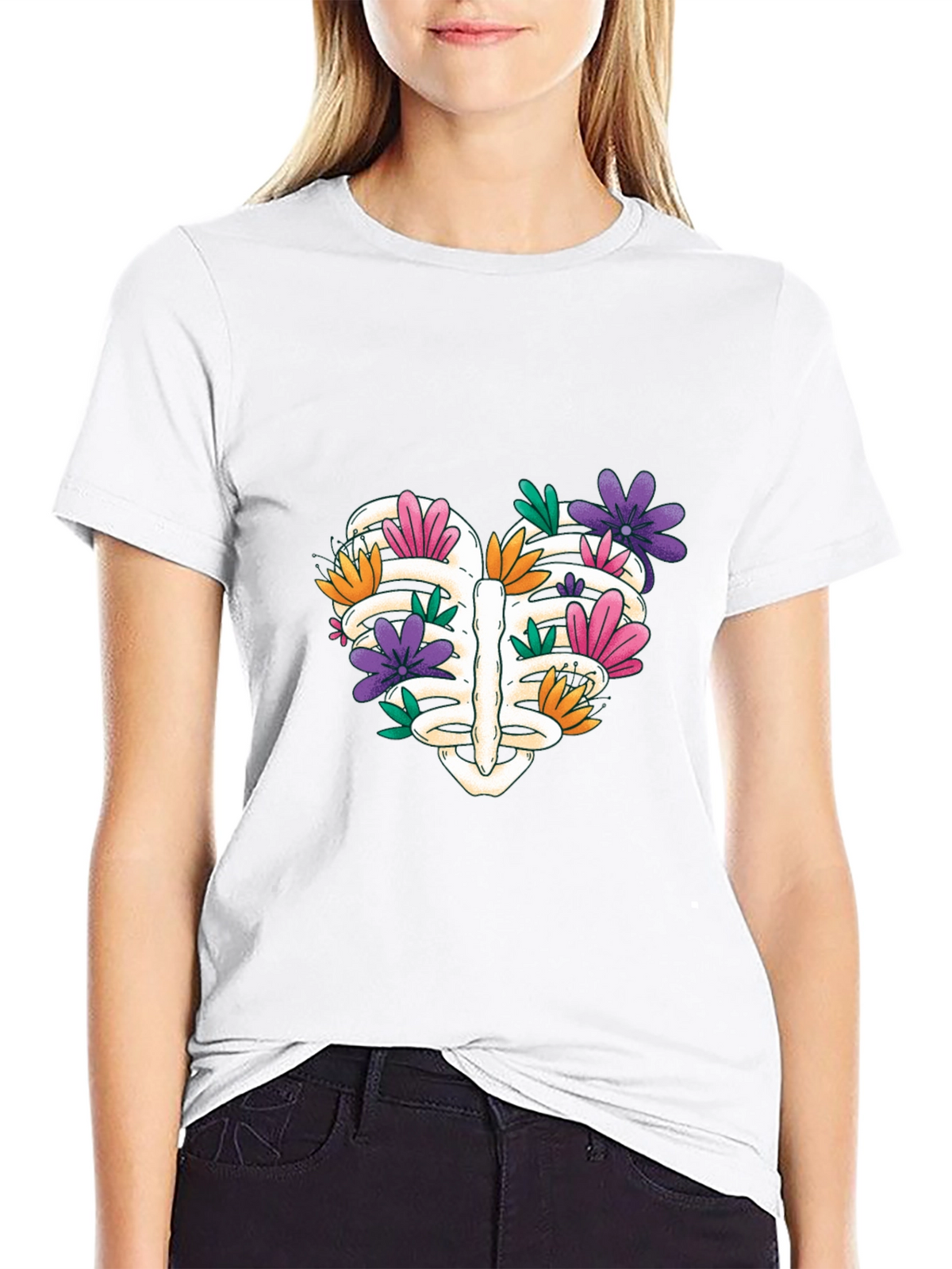 Floral Rib Cage Heart T-Shirt - Unisex