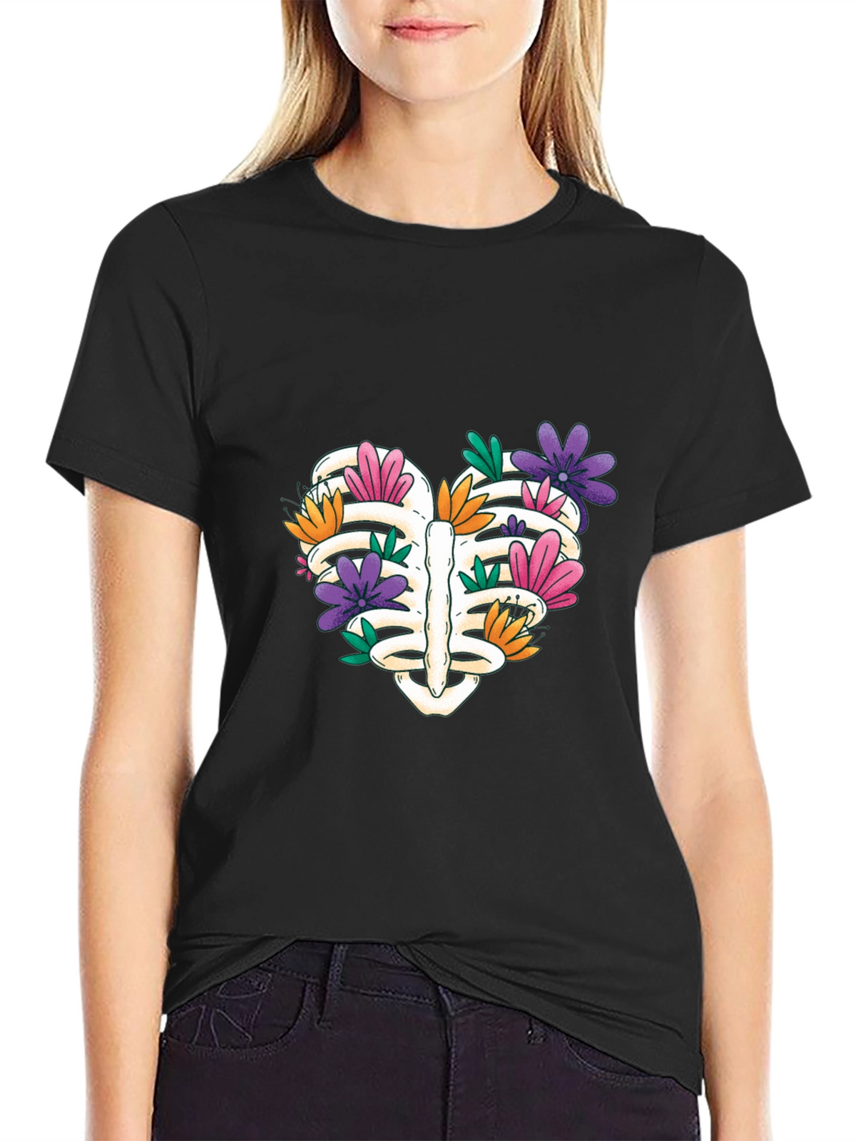 Floral Rib Cage Heart T-Shirt - Unisex