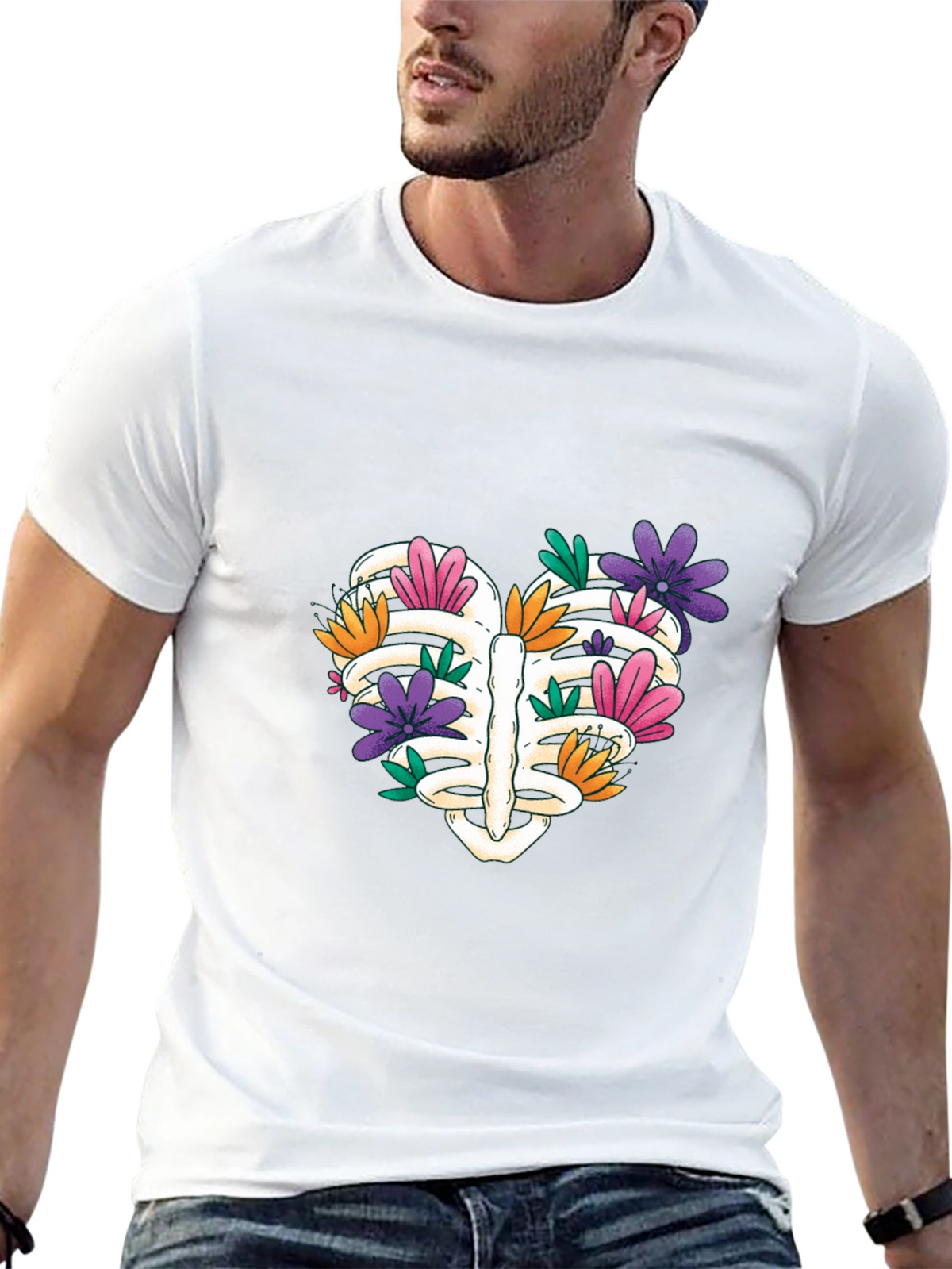 Floral Rib Cage Heart T-Shirt - Unisex