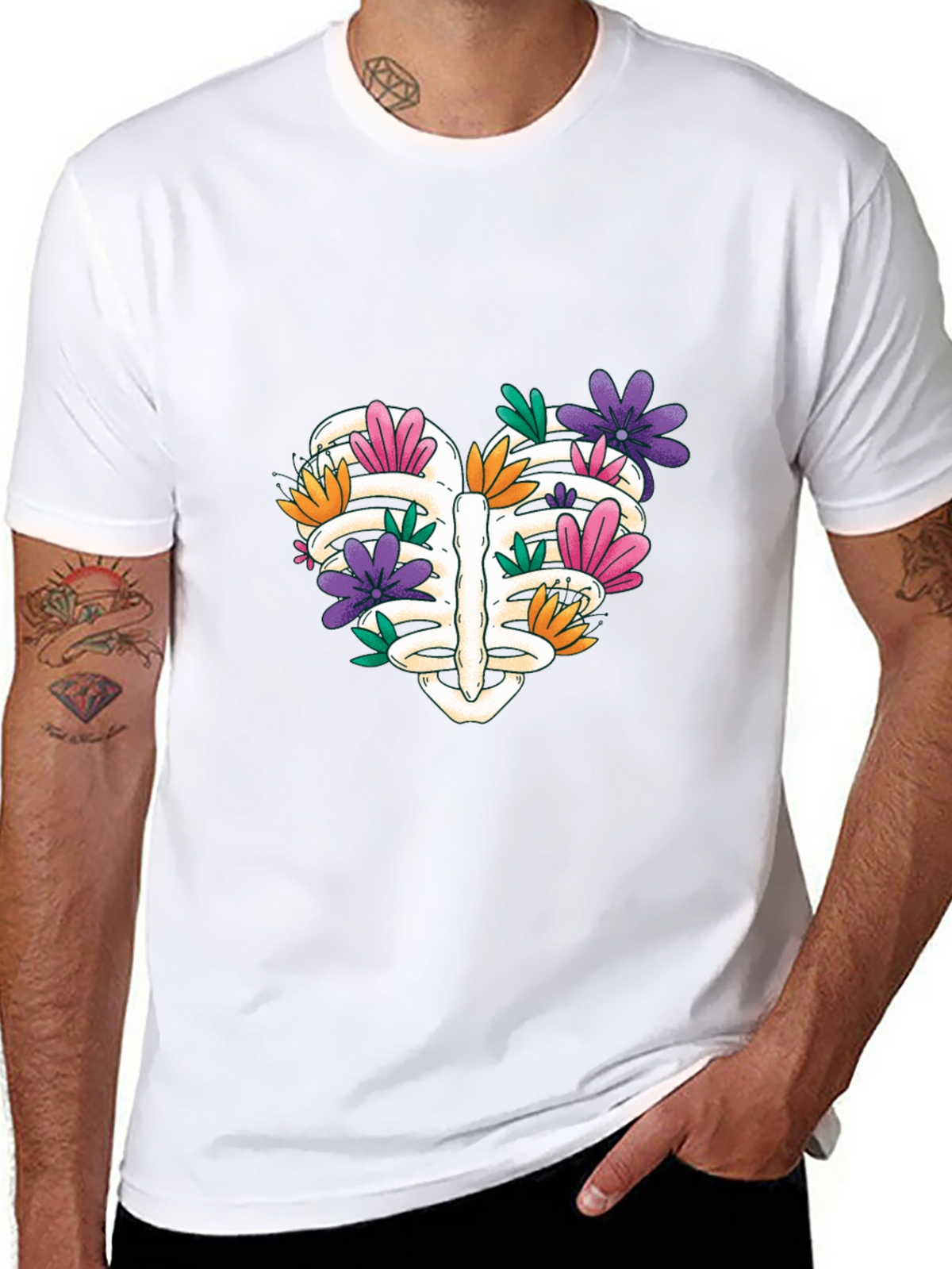 Floral Rib Cage Heart T-Shirt - Unisex