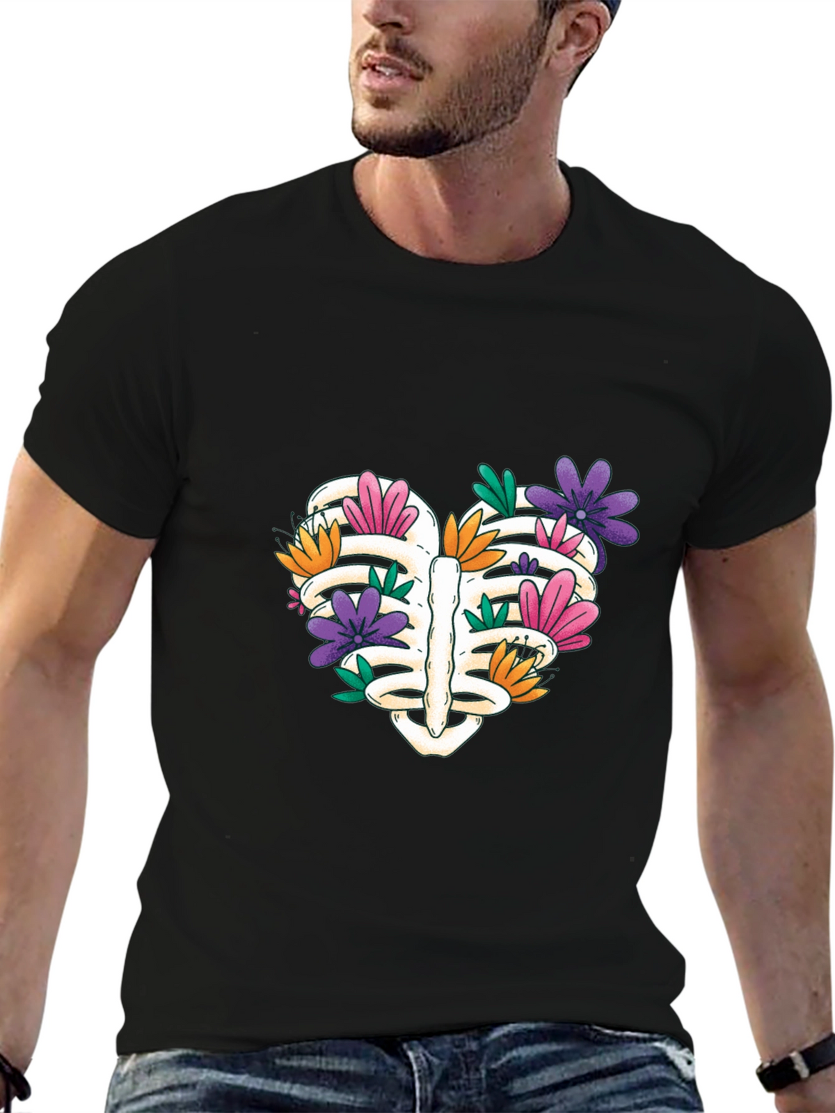 Floral Rib Cage Heart T-Shirt - Unisex