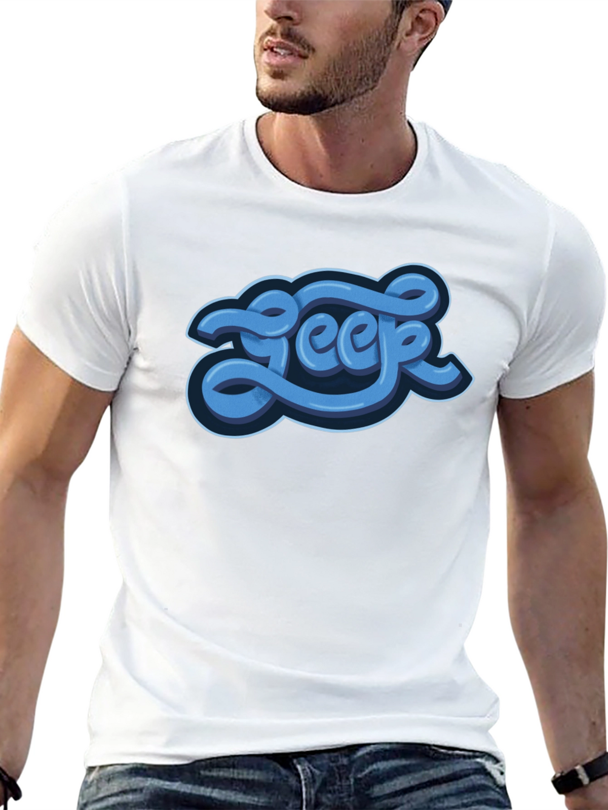Stylish Graphic Tee - Blue Word Design