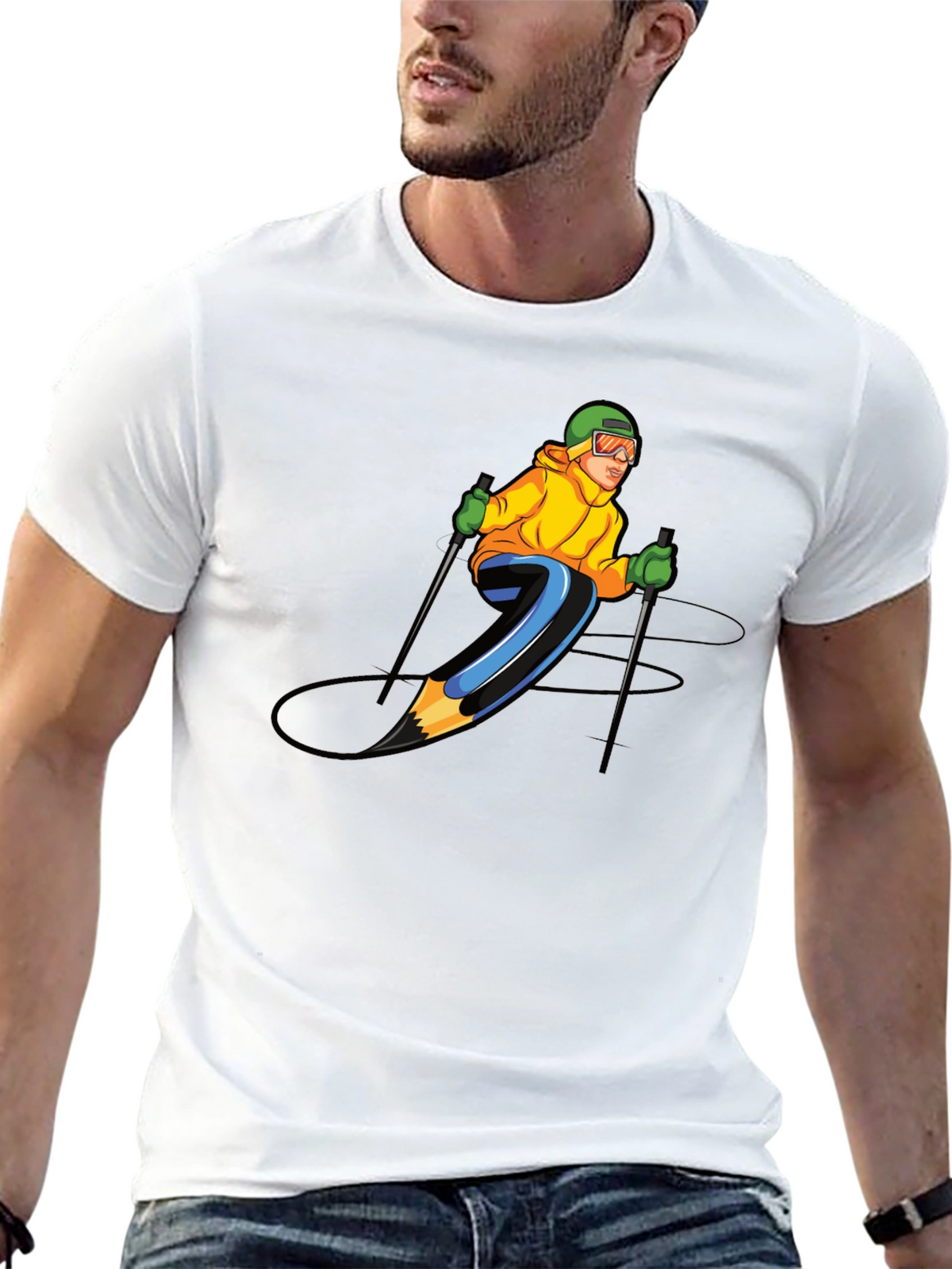 Skiing Pencil Graphic T-Shirt
