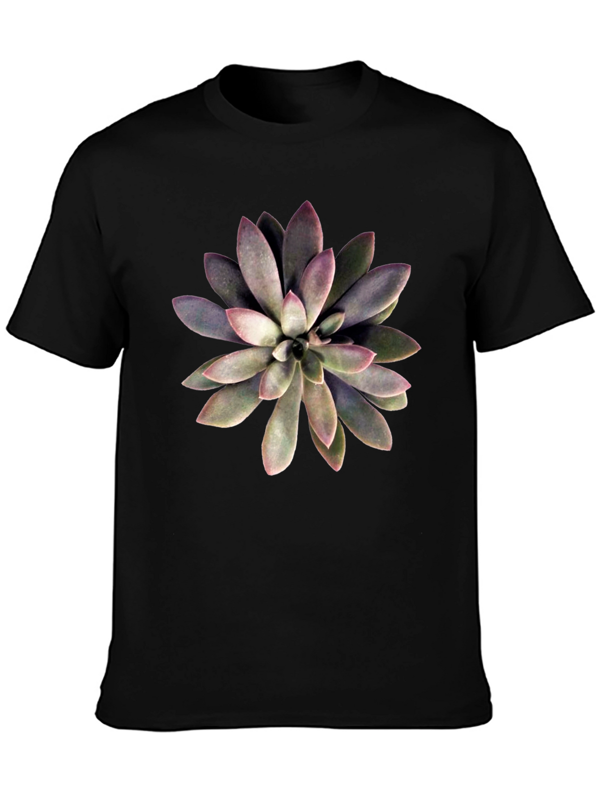 Succulent Graphic Print Black T-Shirt