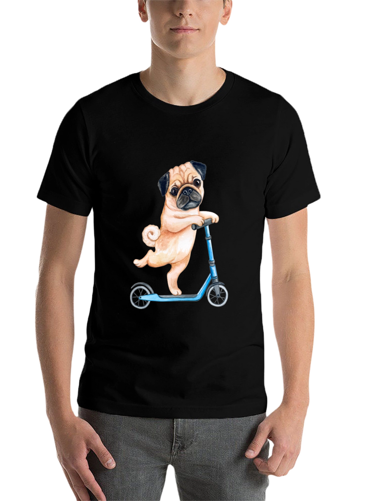 Pug on Scooter Graphic T-Shirt