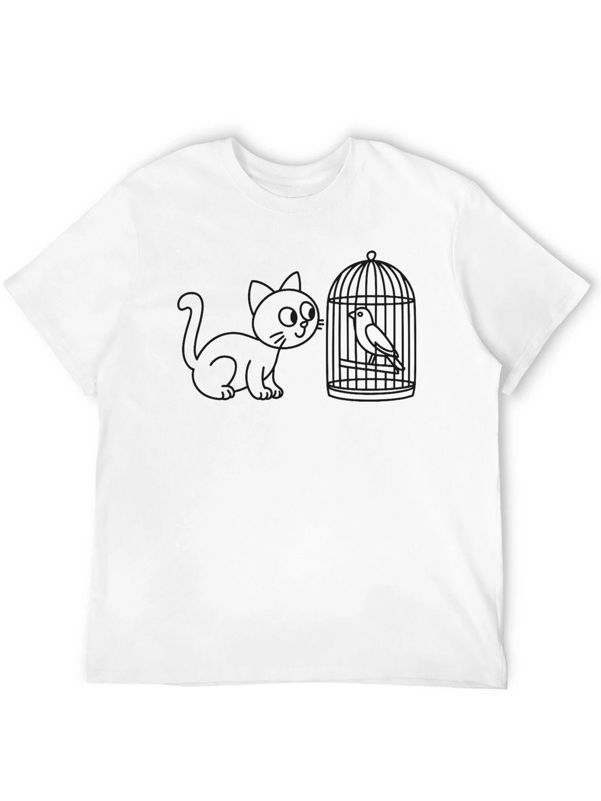 Cat and Birdcage Black T-Shirt
