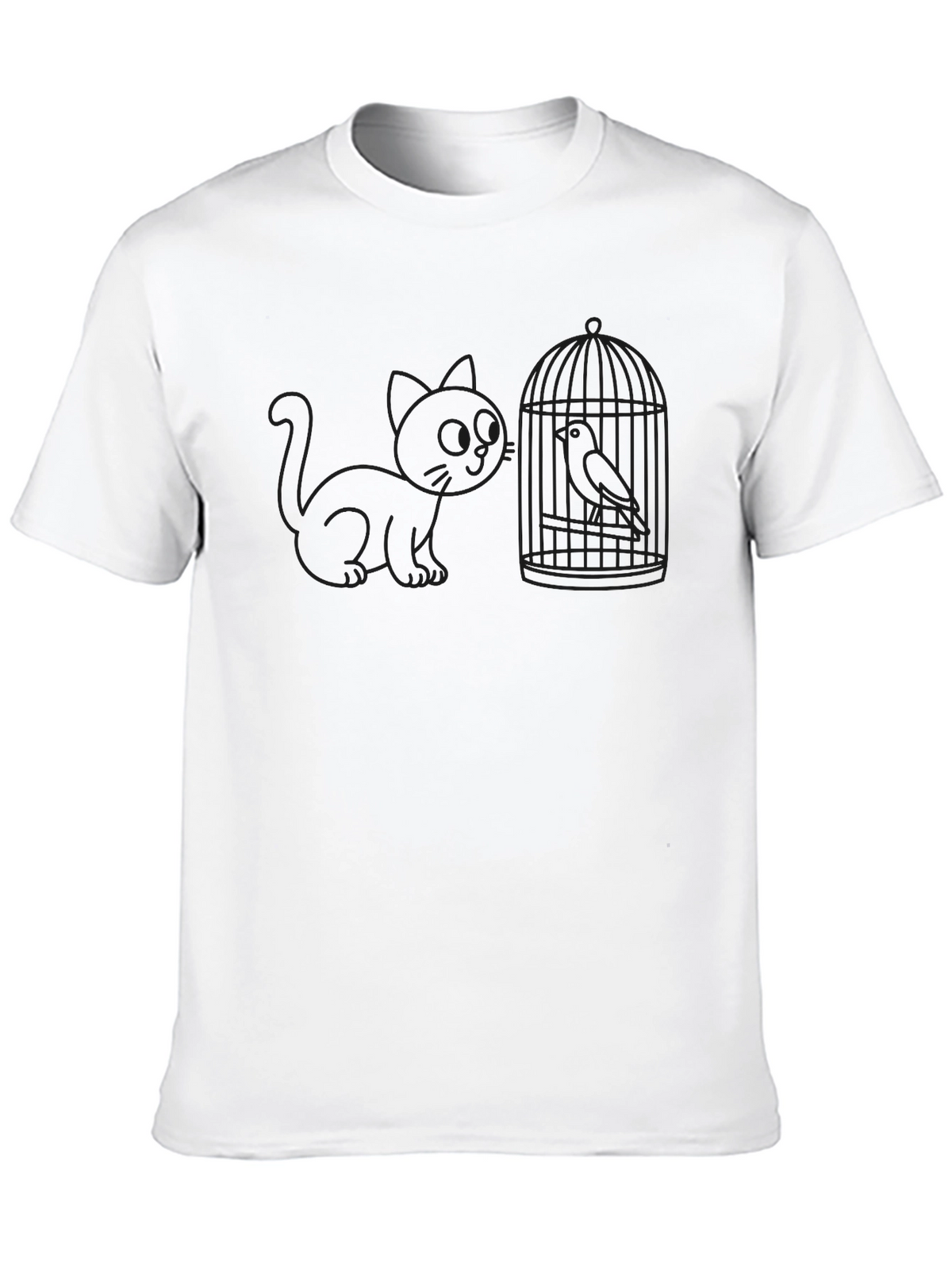 Cat and Birdcage Black T-Shirt