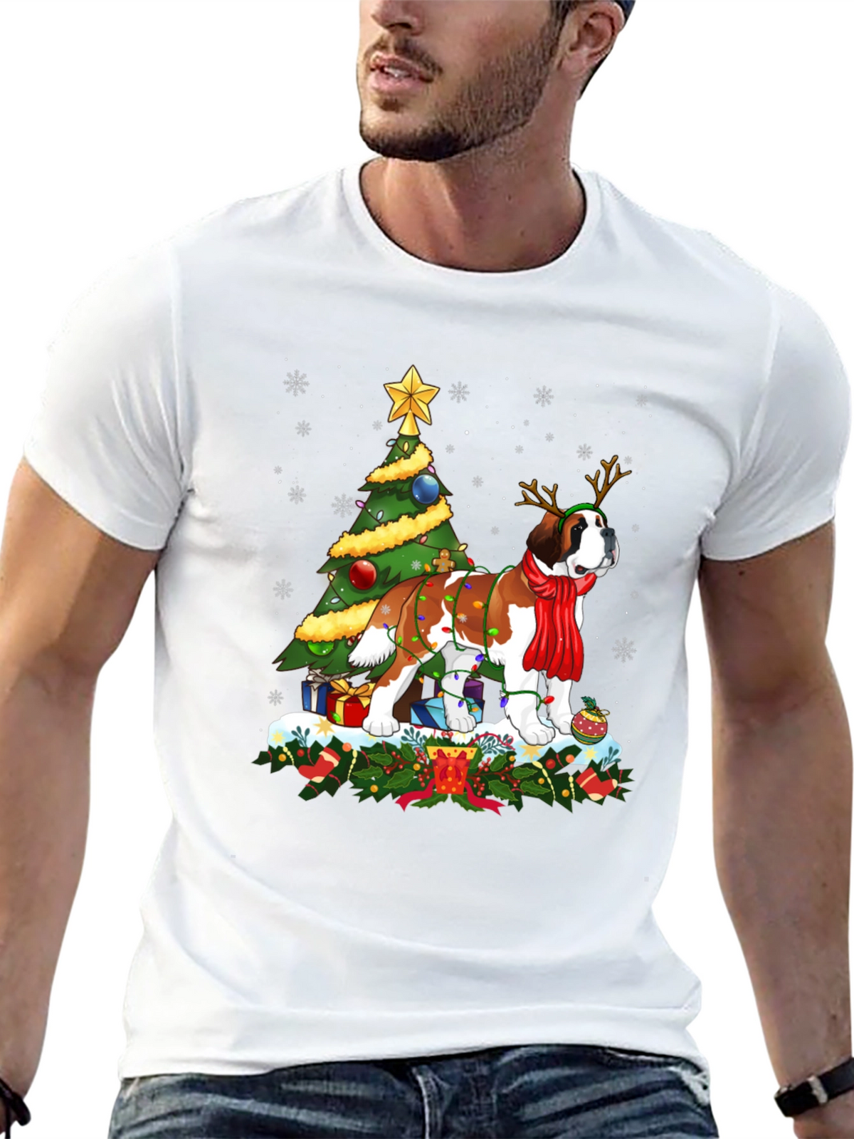 Christmas Saint Bernard Dog T-Shirt Holiday Tee