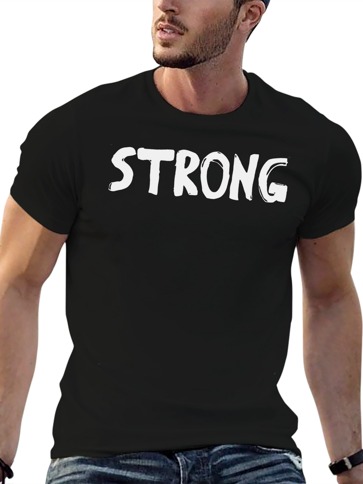 Strong Graphic Print Tee - Black Cotton Blend