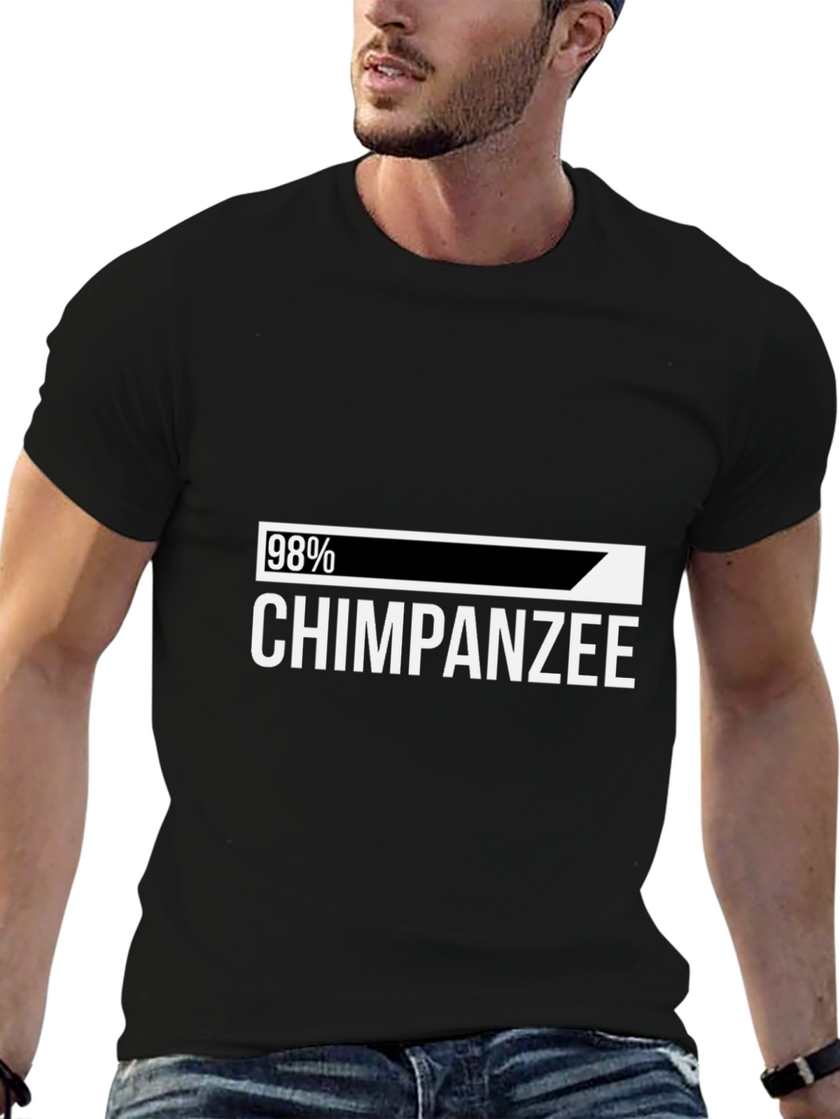 98% Chimpanzee Humor Graphic Tee - Black Cotton