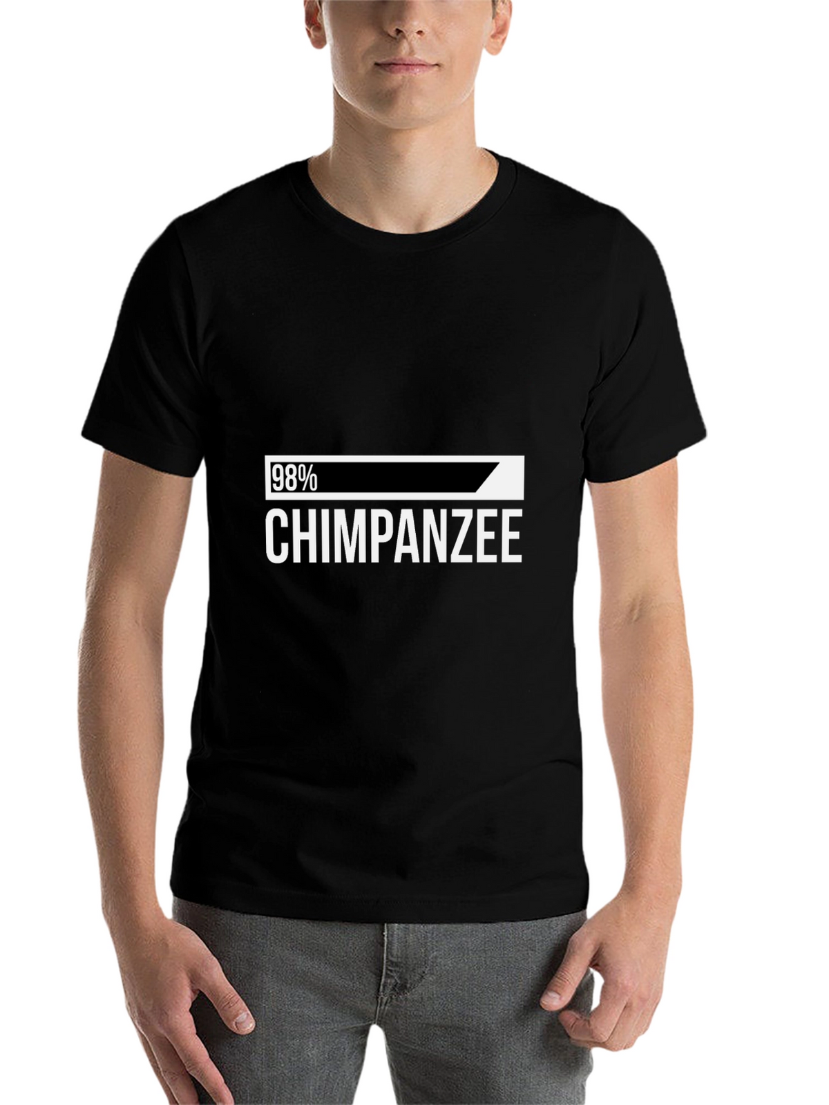 98% Chimpanzee Humor Graphic Tee - Black Cotton