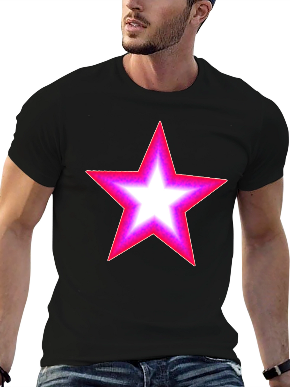 Neon Star Graphic Black T-Shirt