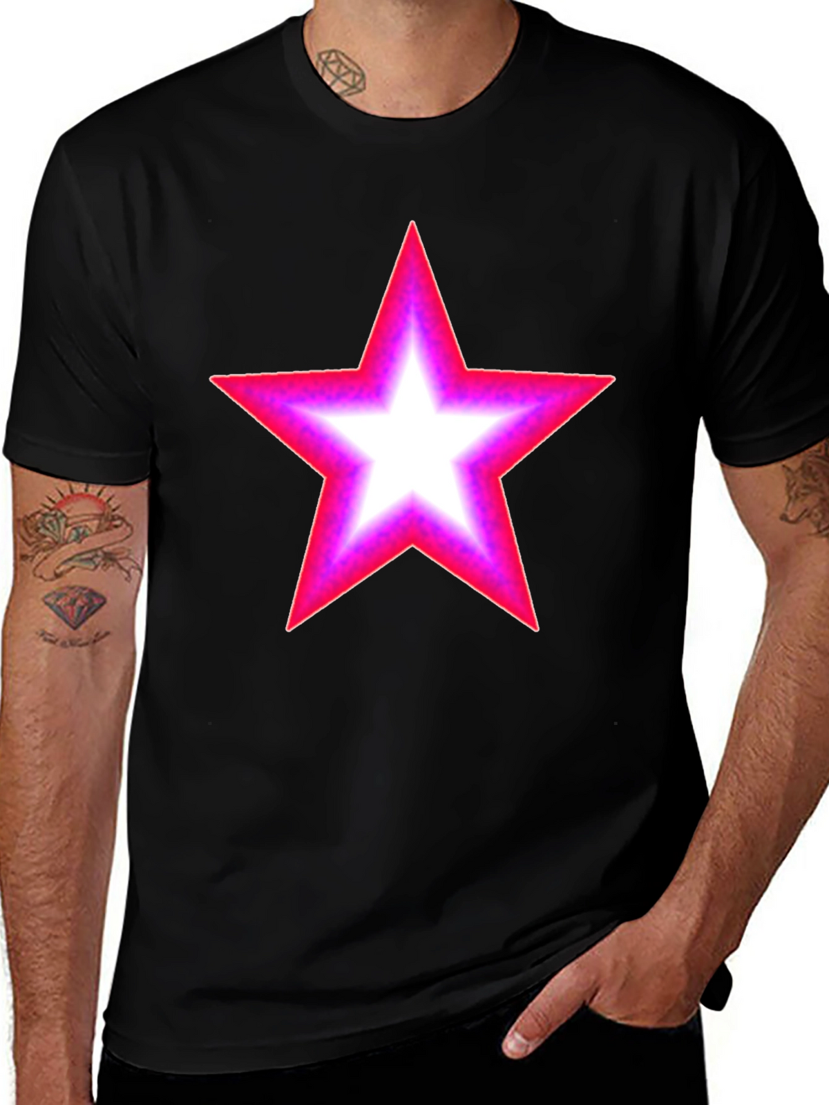 Neon Star Graphic Black T-Shirt