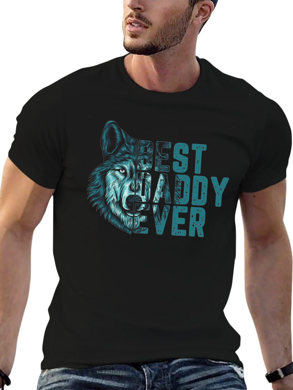 Best Daddy Ever Wolf Graphic T-Shirt