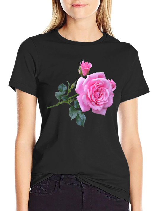 Pink Rose Graphic Black T-Shirt