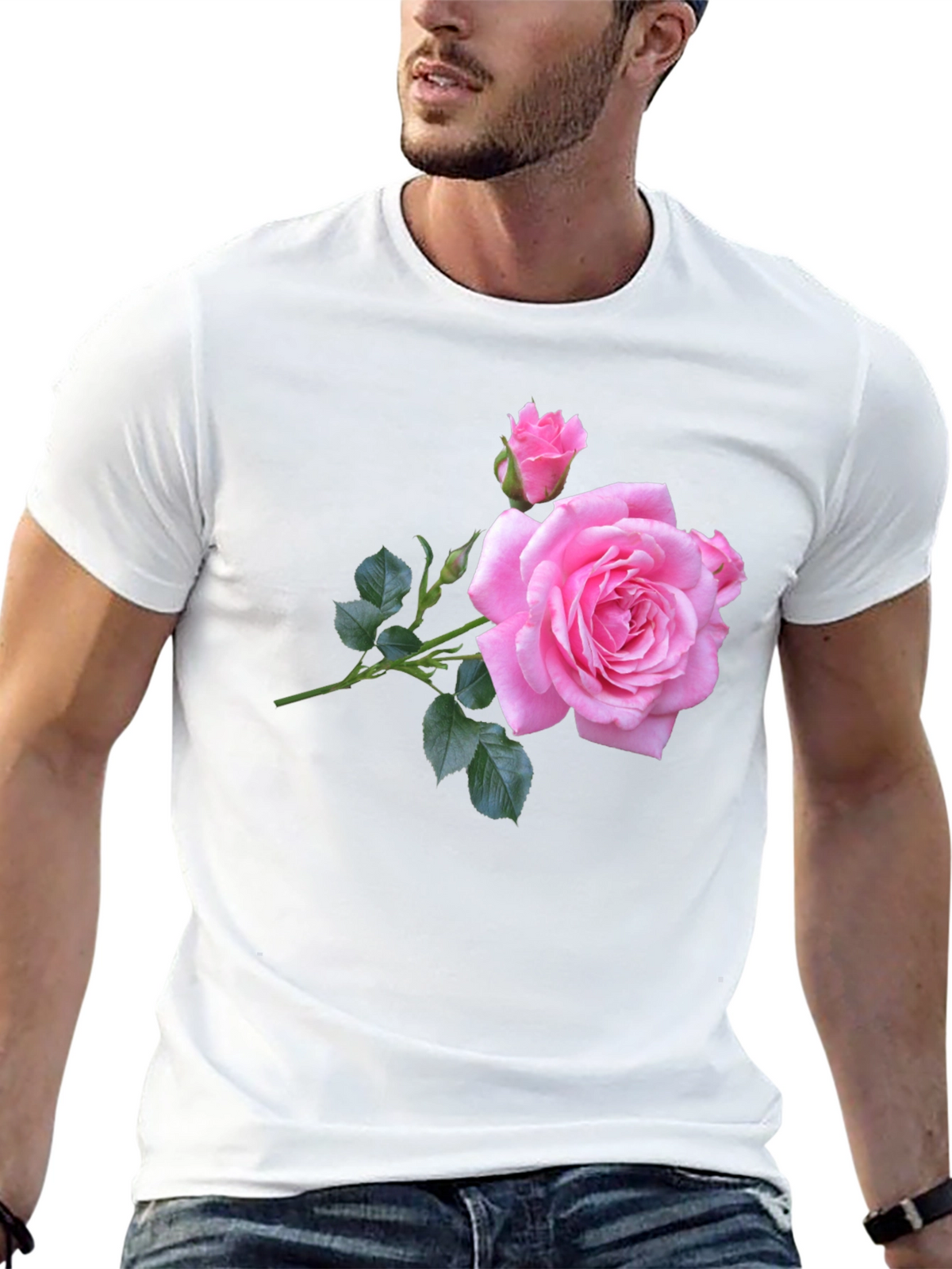 Pink Rose Graphic Black T-Shirt