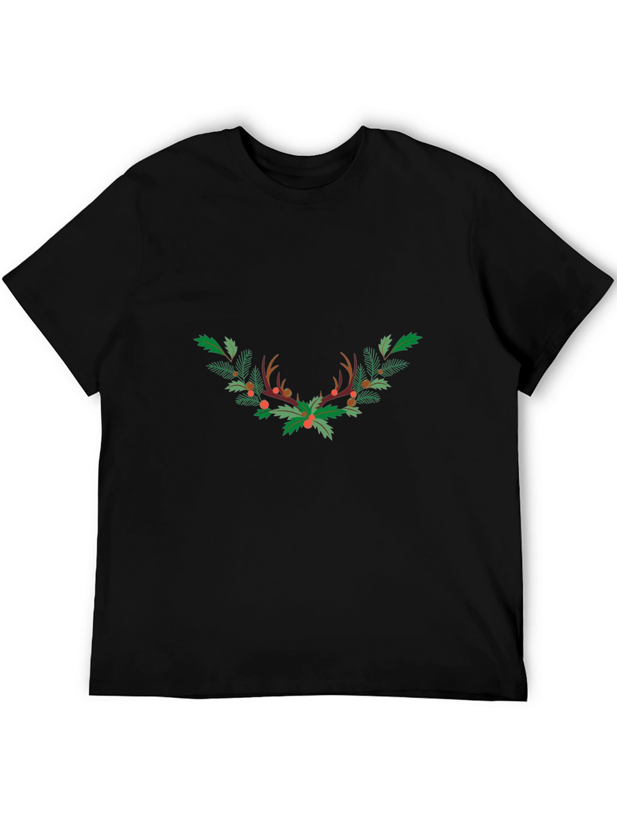 Festive Antler Wreath Graphic Tee - Black