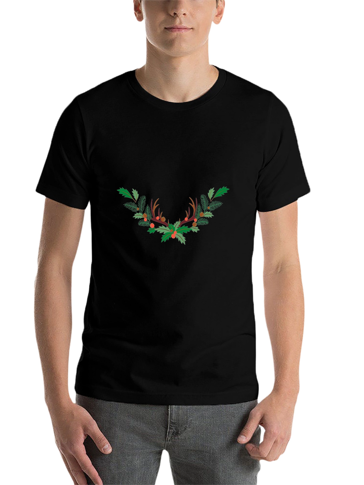 Festive Antler Wreath Graphic Tee - Black