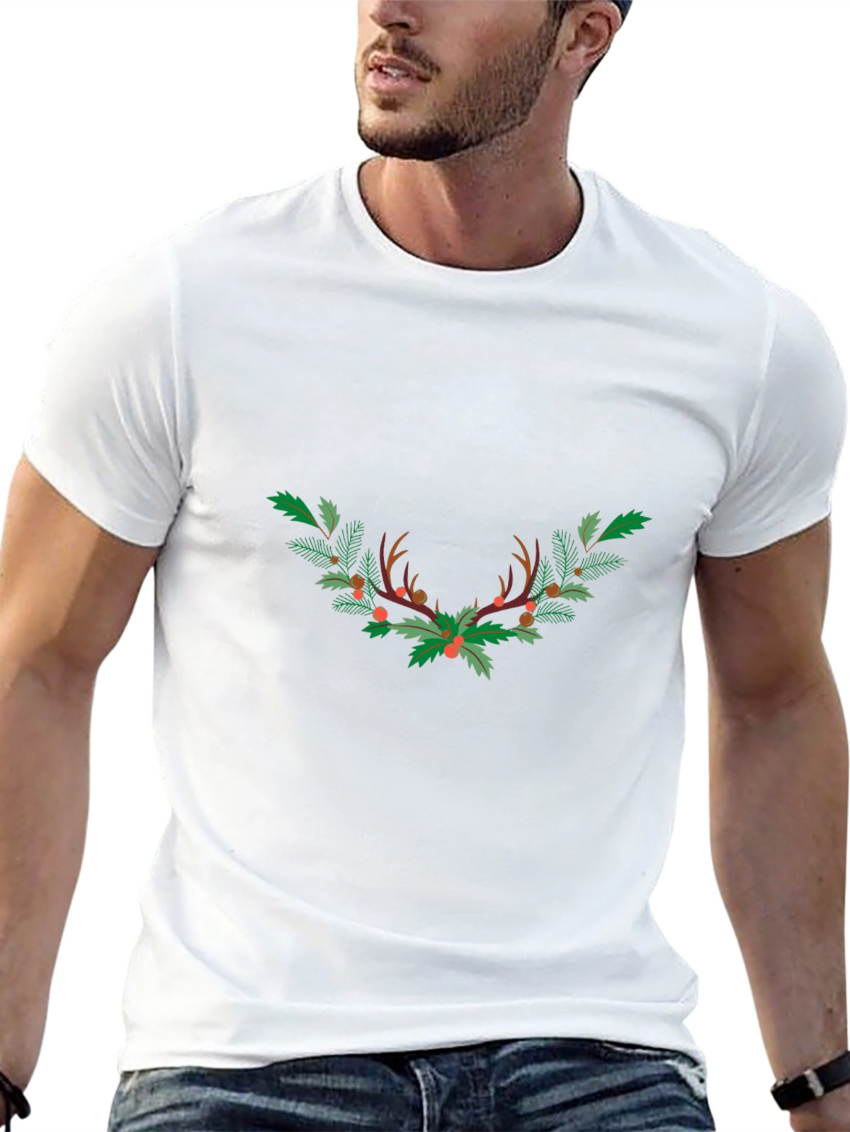 Festive Antler Wreath Graphic Tee - Black