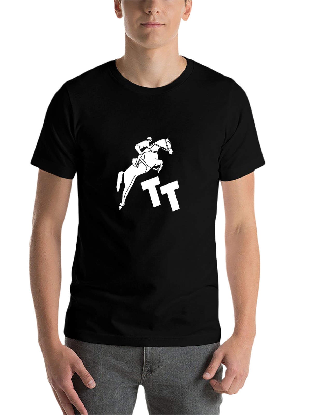 Equestrian Jump Tee - Black Cotton Graphic T-Shirt