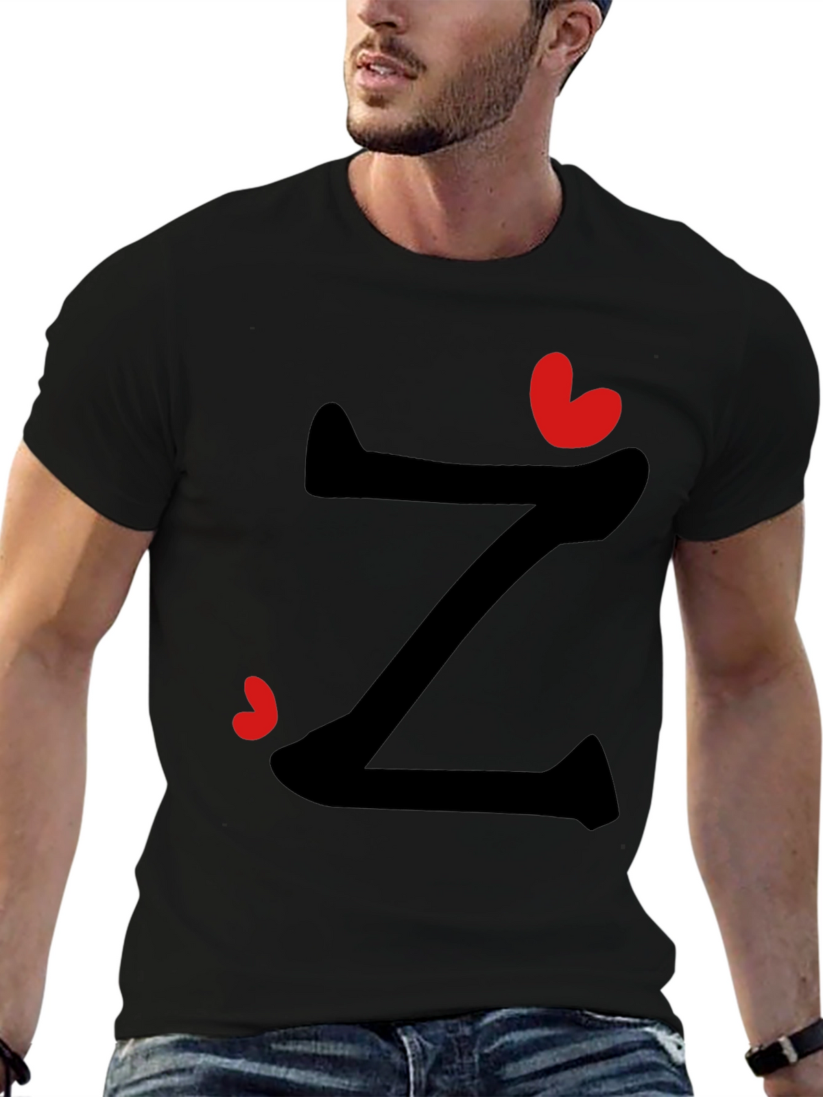 Stylish Z Heart Graphic Tee - Black